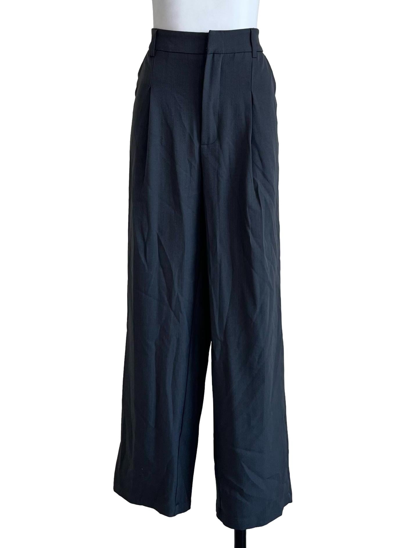 Grey Plain Elastic Waist Pants