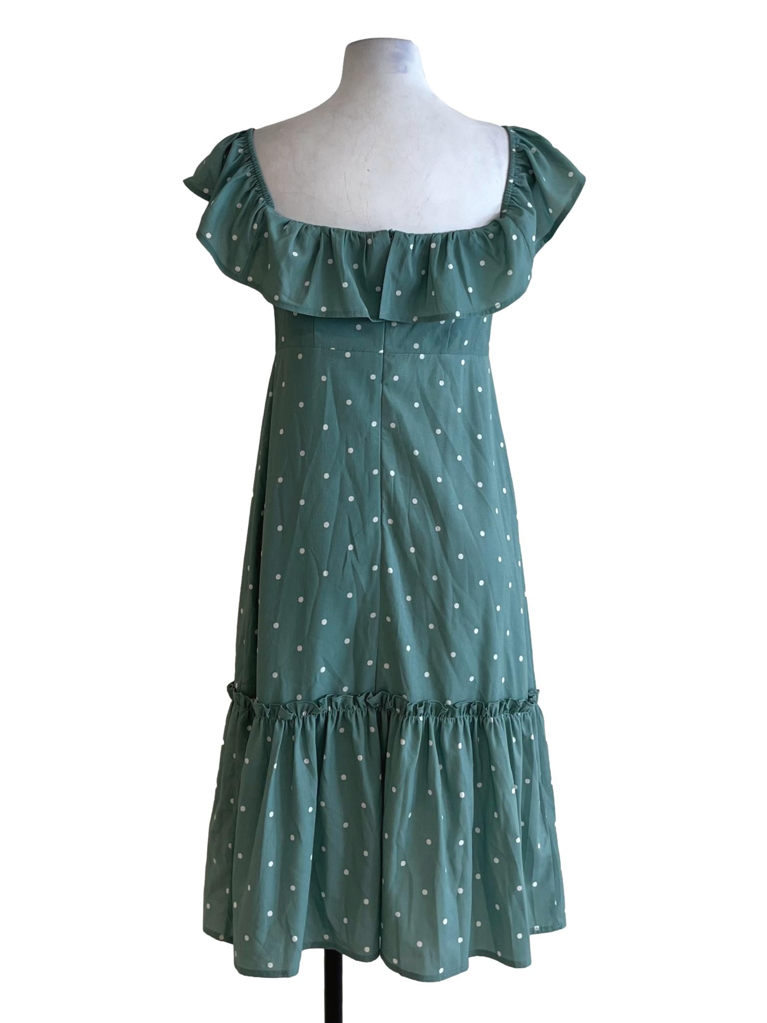 Teal Blue Polka Dot  A-Line Dress TTR