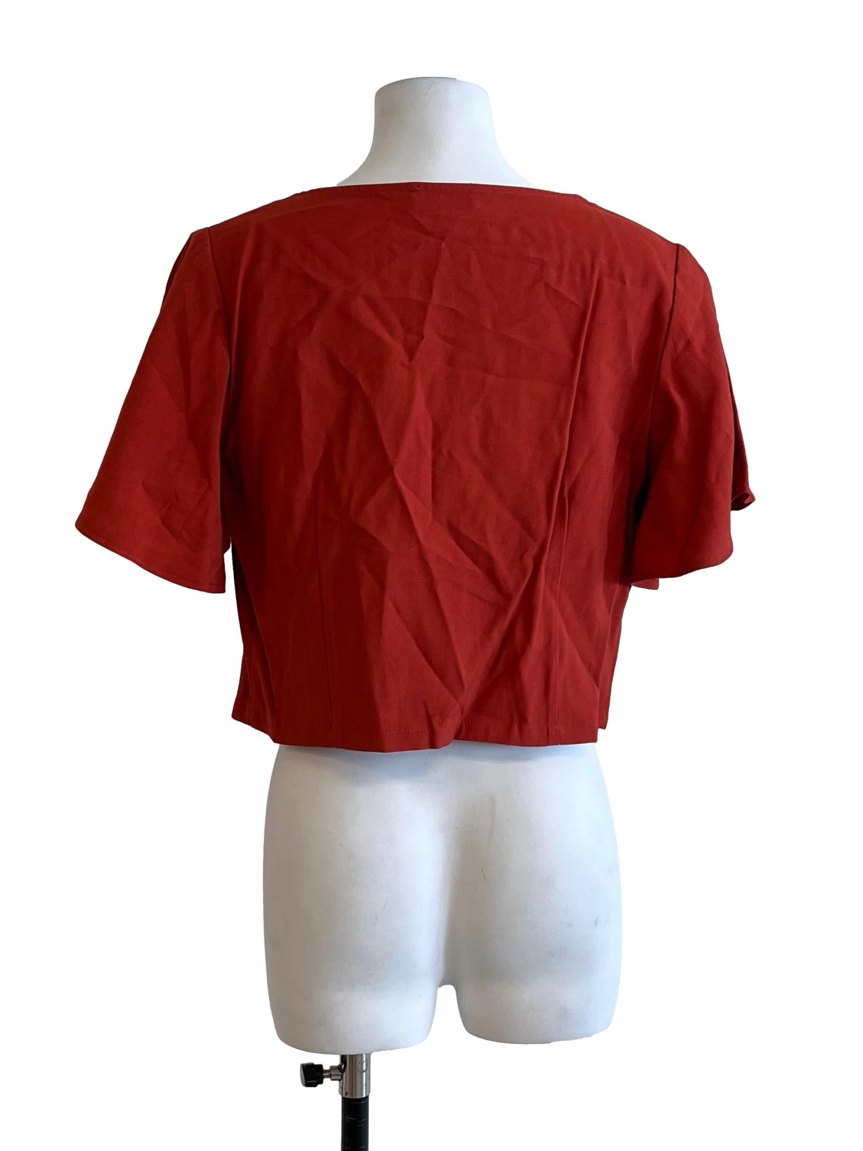 Brick Orange Square Neck Short Sleeve Top