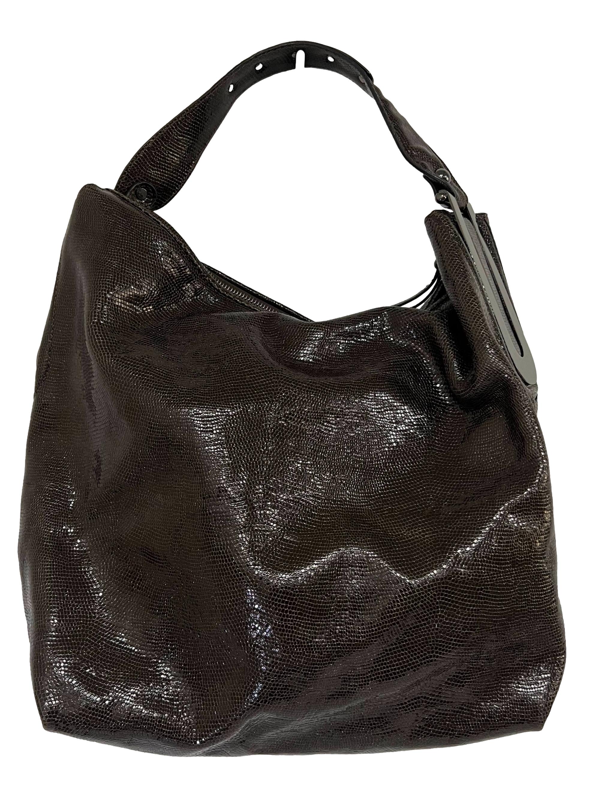 Brown Metallic Snake Embossed Shoulder Bag CSN