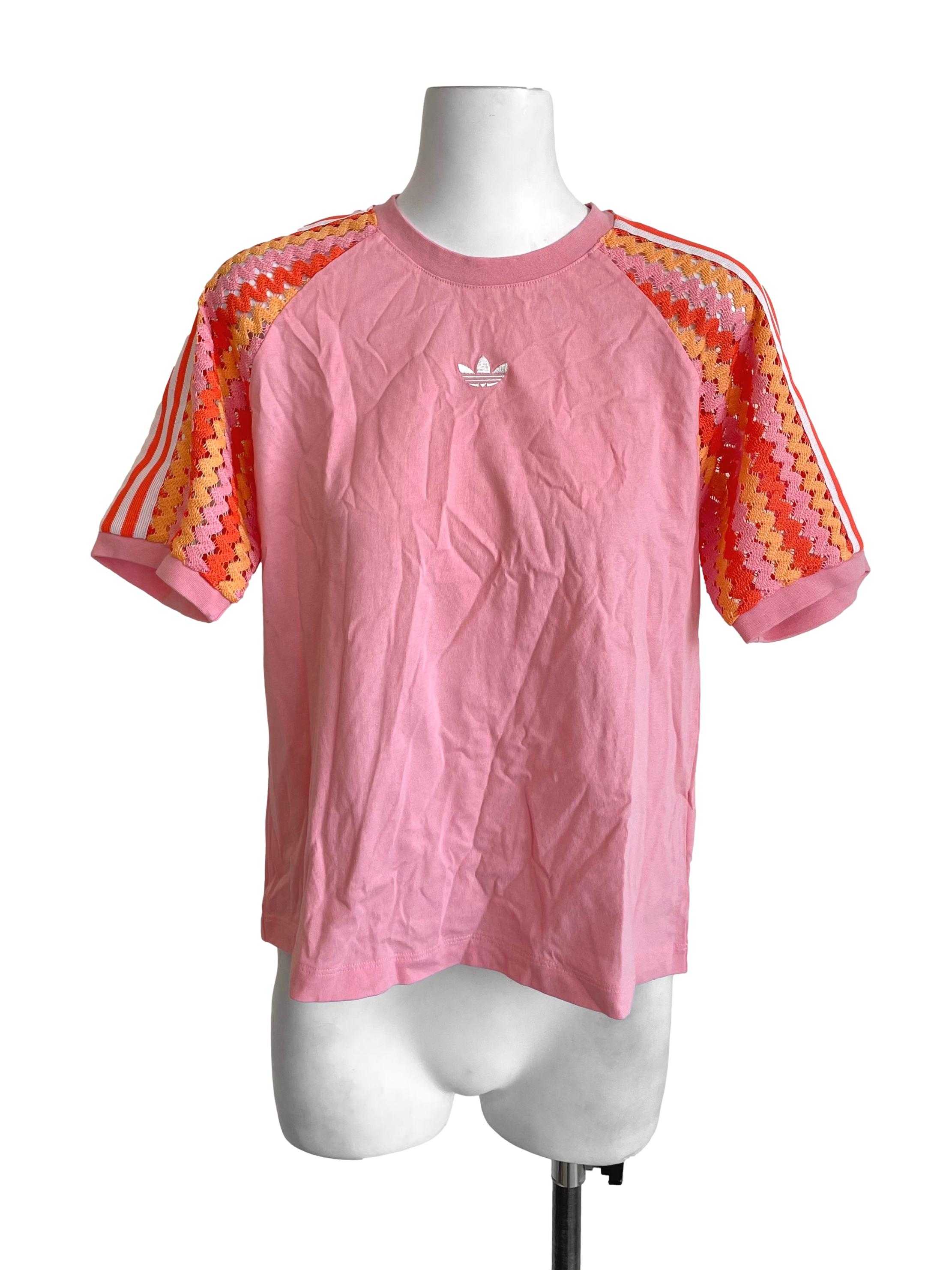 Pink Knit Sleeves Logo Tee