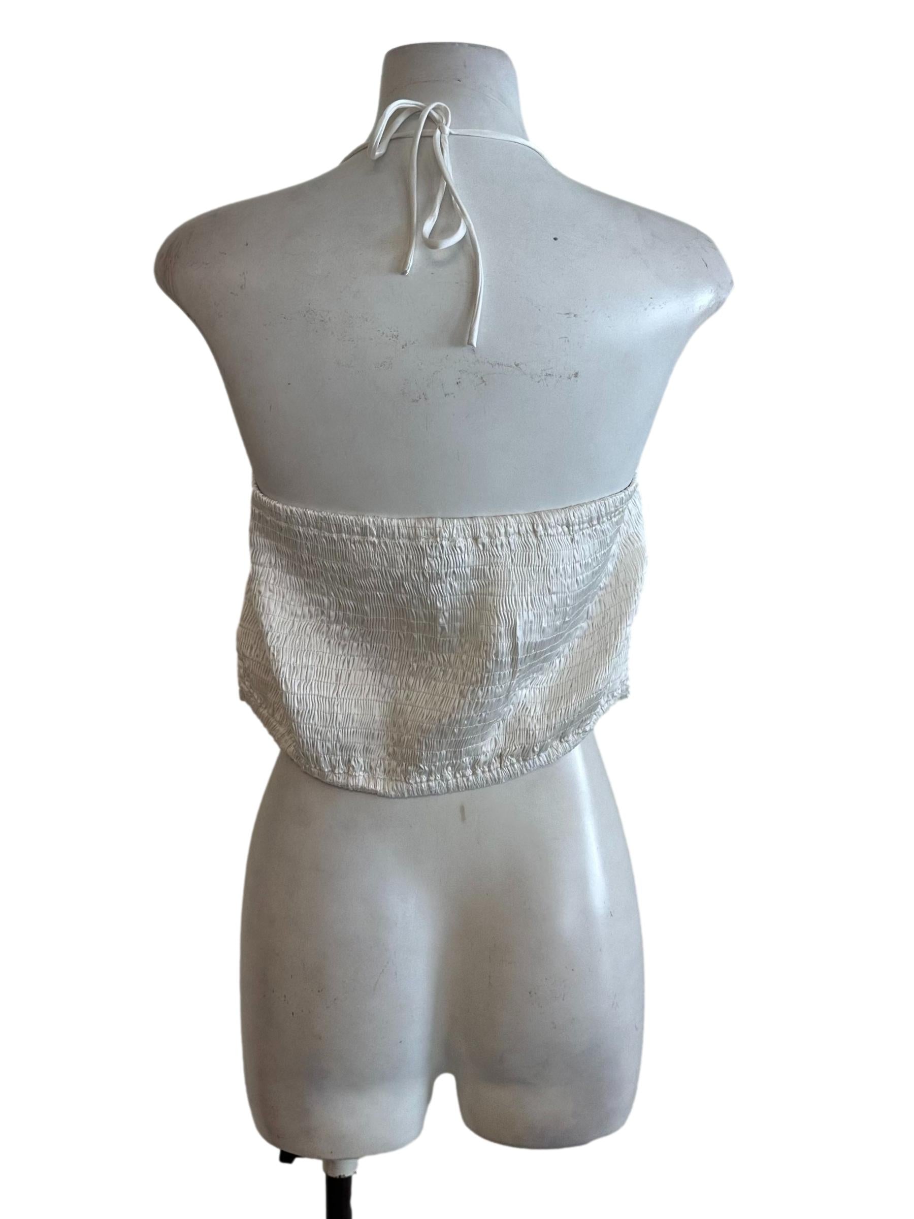 Ivory White Satin Knot Halter Top