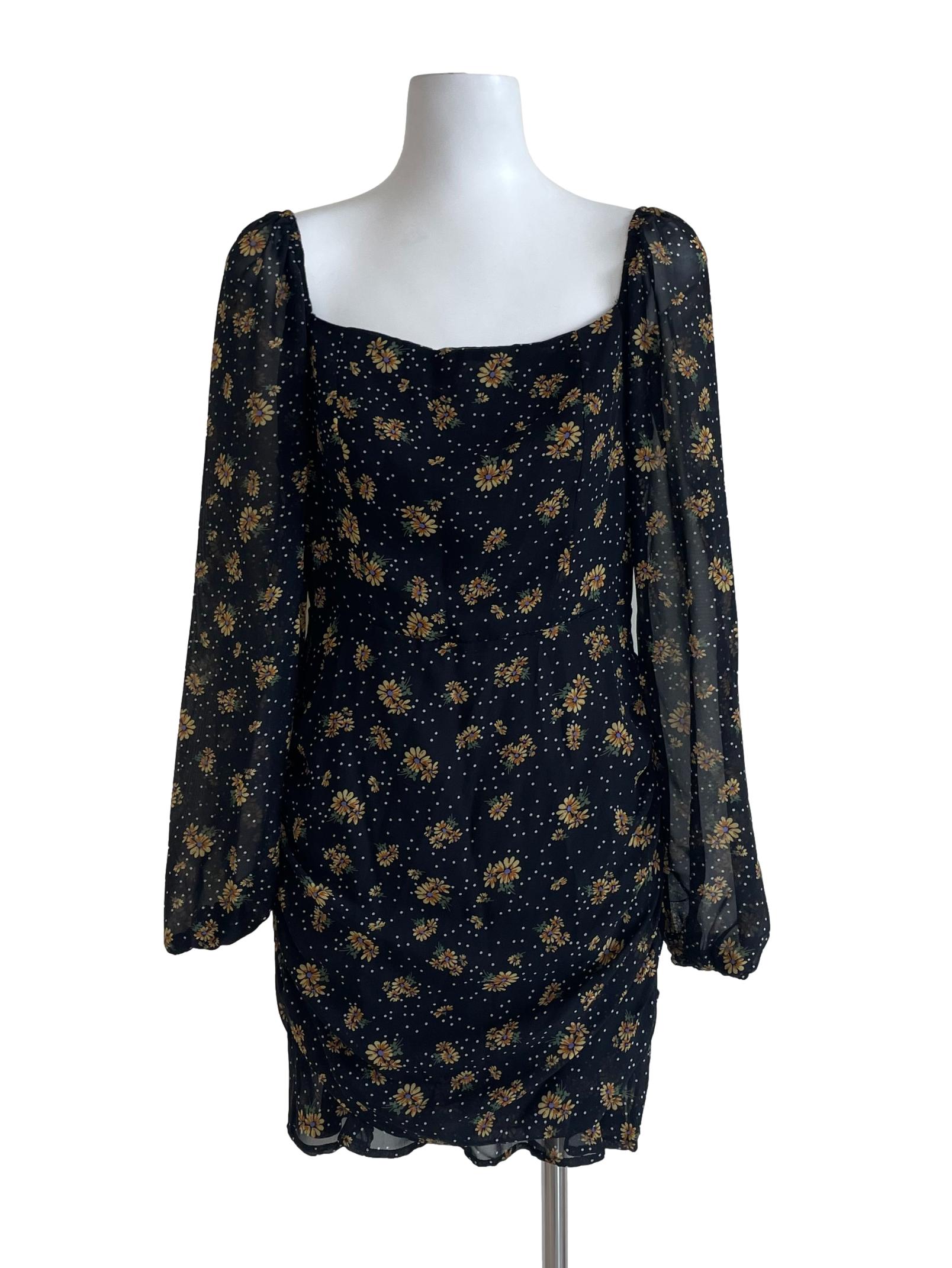 Black Floral Long Sleeve Dress