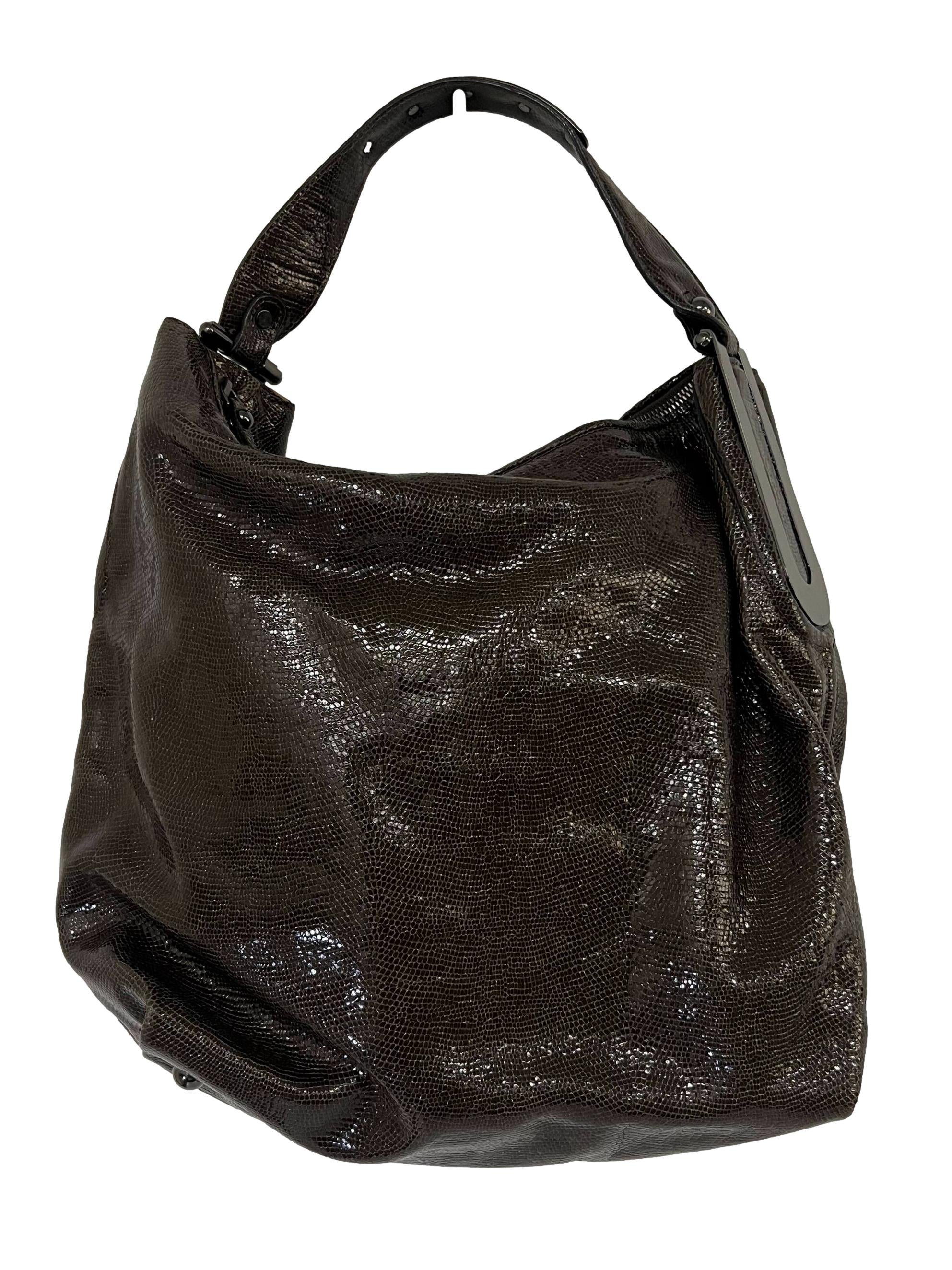 Brown Metallic Snake Embossed Shoulder Bag CSN