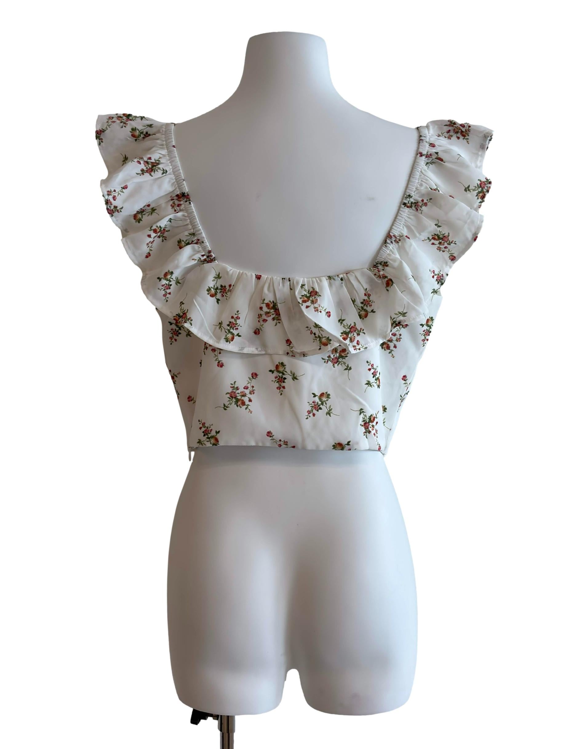 White Floral Ruffle Crop Top
