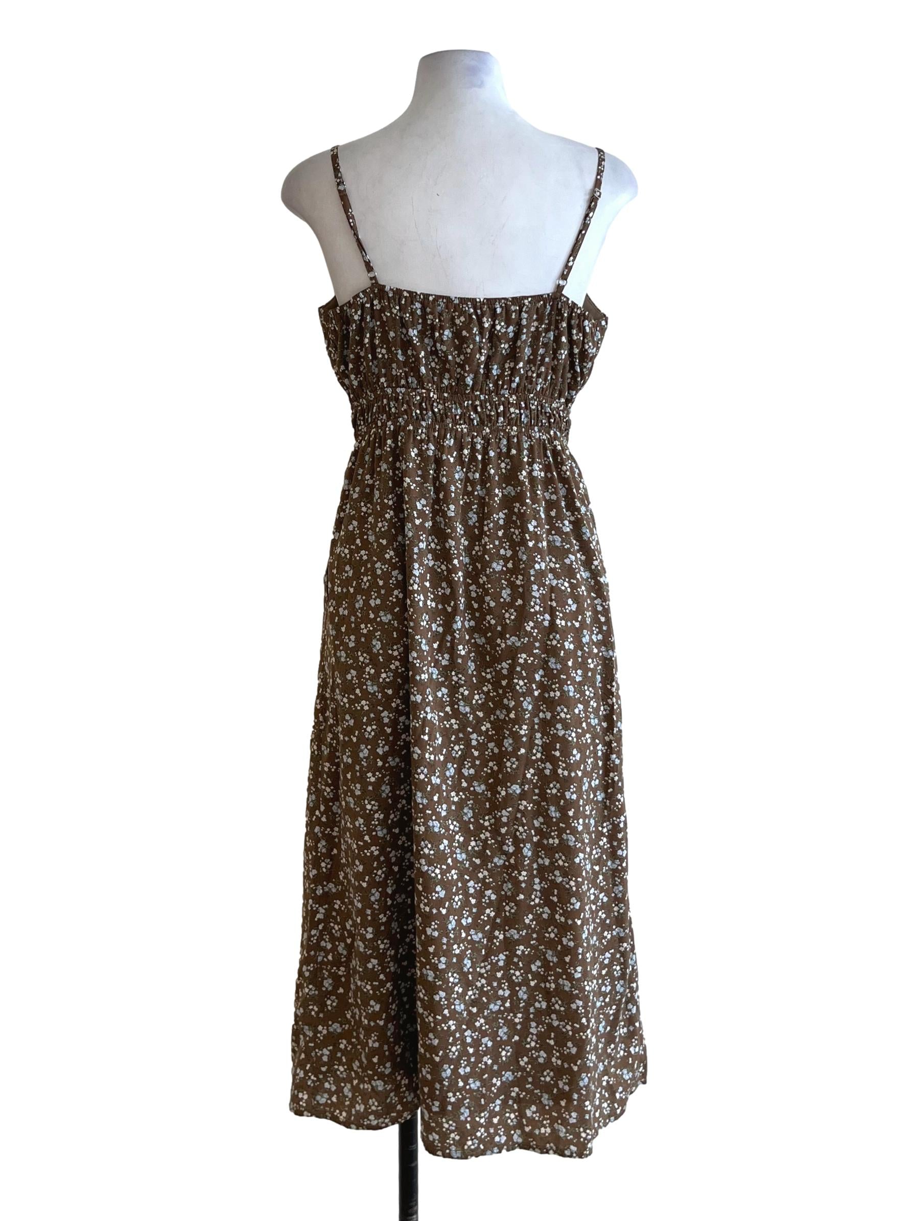 Coffee Brown Floral A-Line Dress TCL