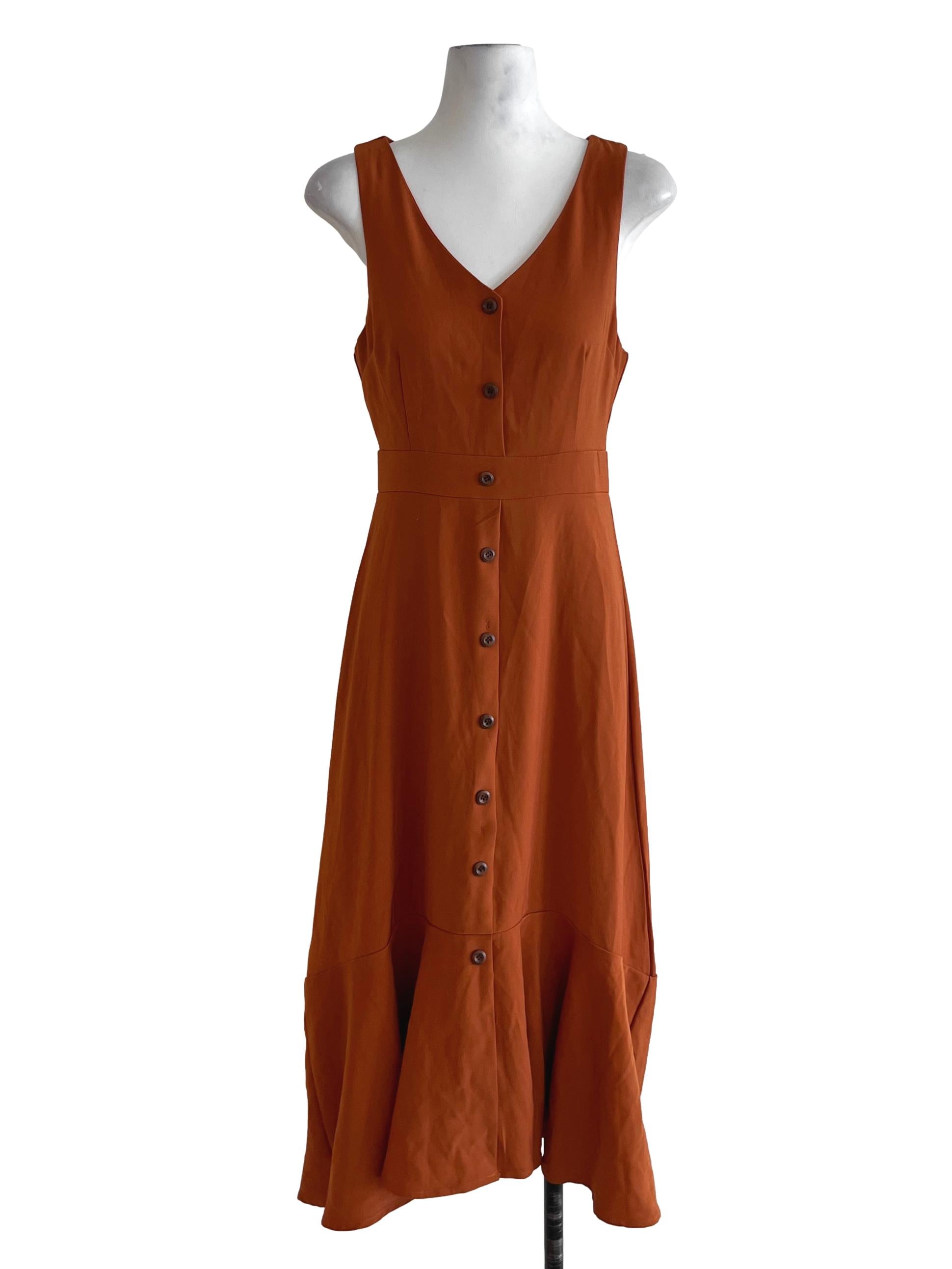 Amber Orange V-Neckline A-Line Dress