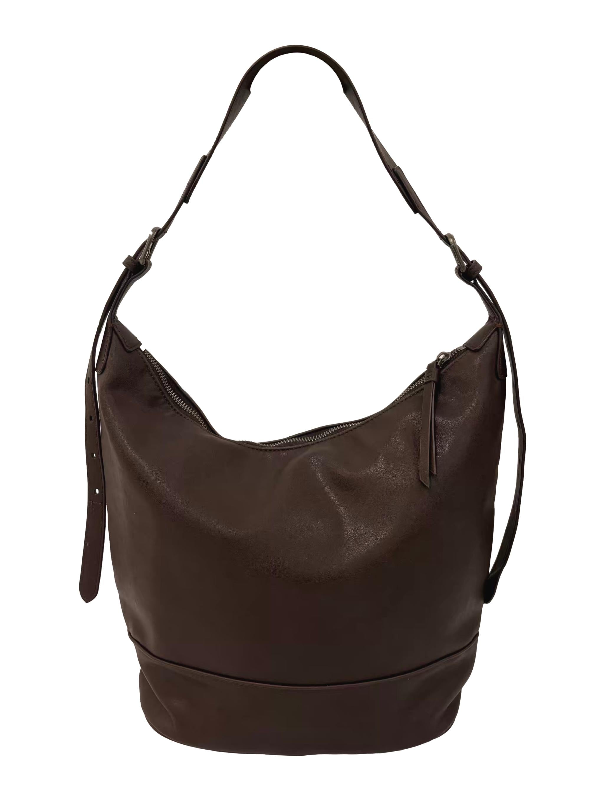 Coffee Brown Leather Hobo Tote Bag