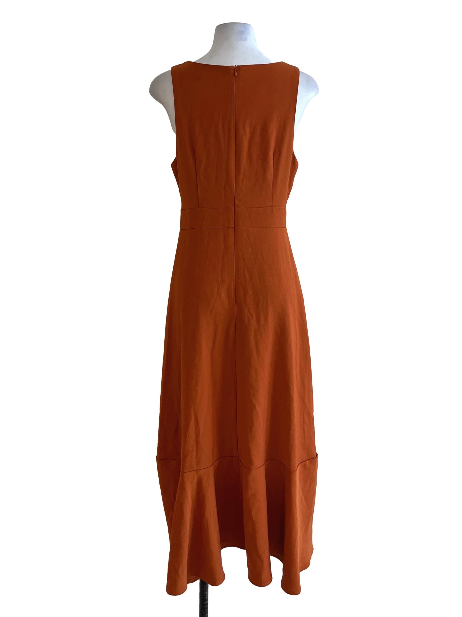 Amber Orange V-Neckline A-Line Dress