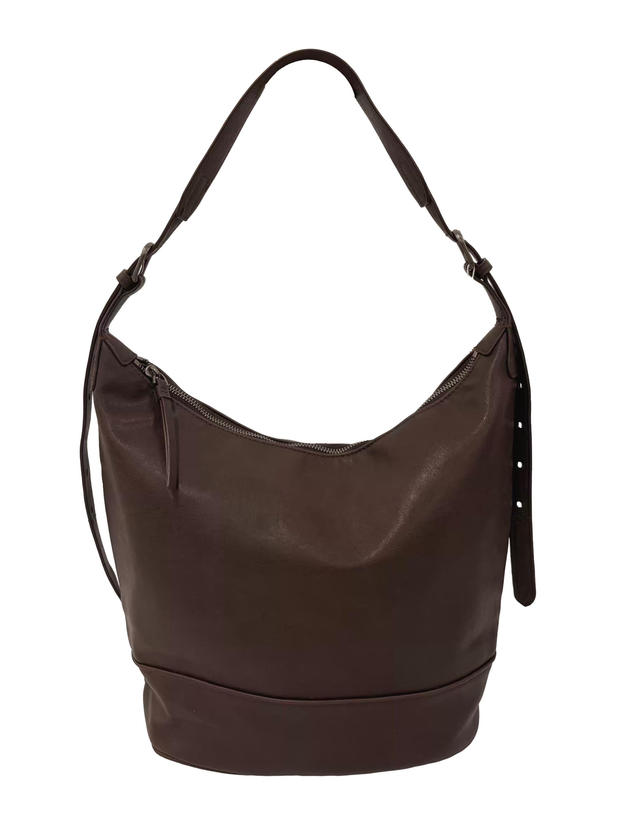 Coffee Brown Leather Hobo Tote Bag