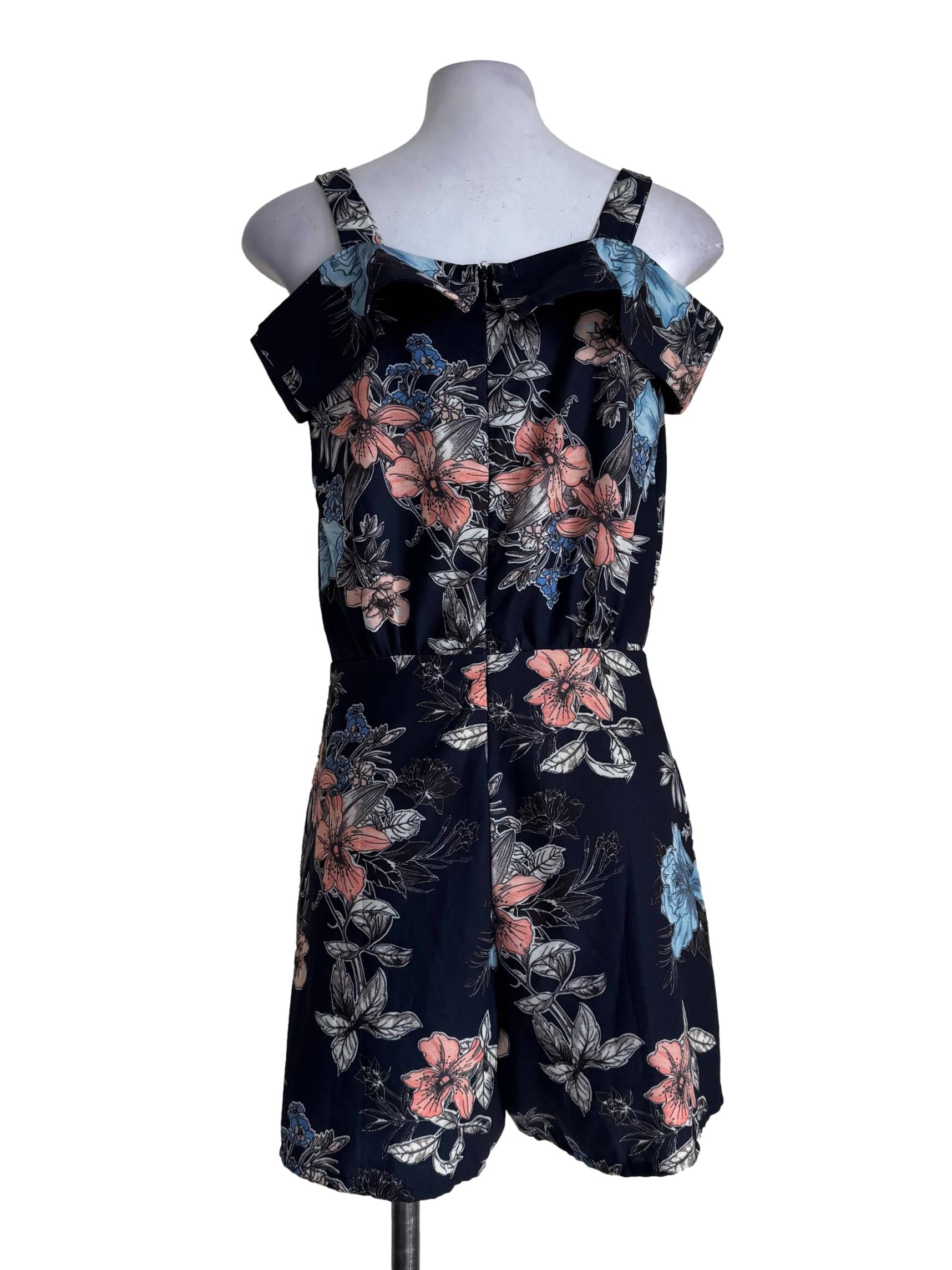 Navy Blue With Multicolor Prints Sleeveless Rompers