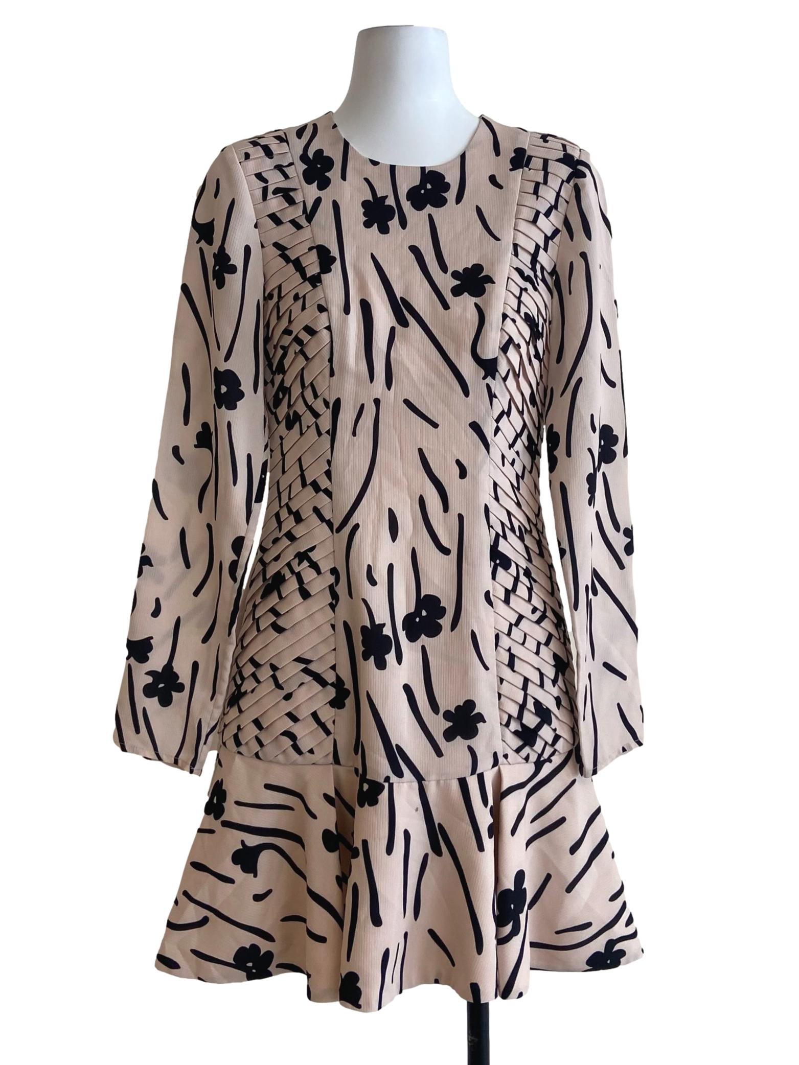 Parchment Beige & Black Floral Bodycon Dress