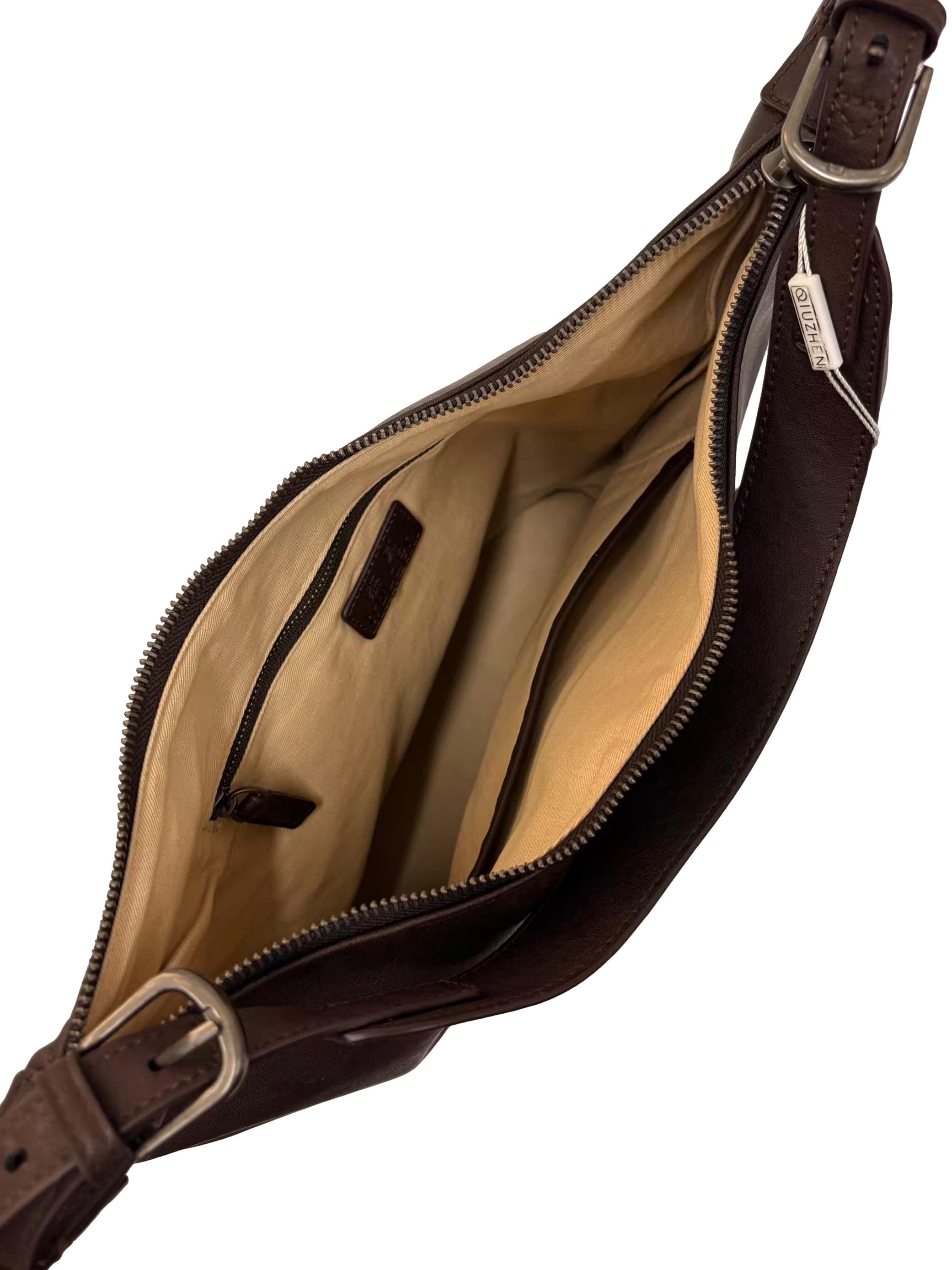 Coffee Brown Leather Hobo Tote Bag