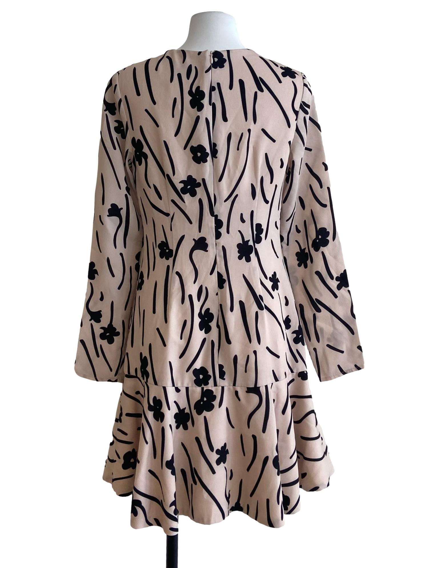 Parchment Beige & Black Floral Bodycon Dress