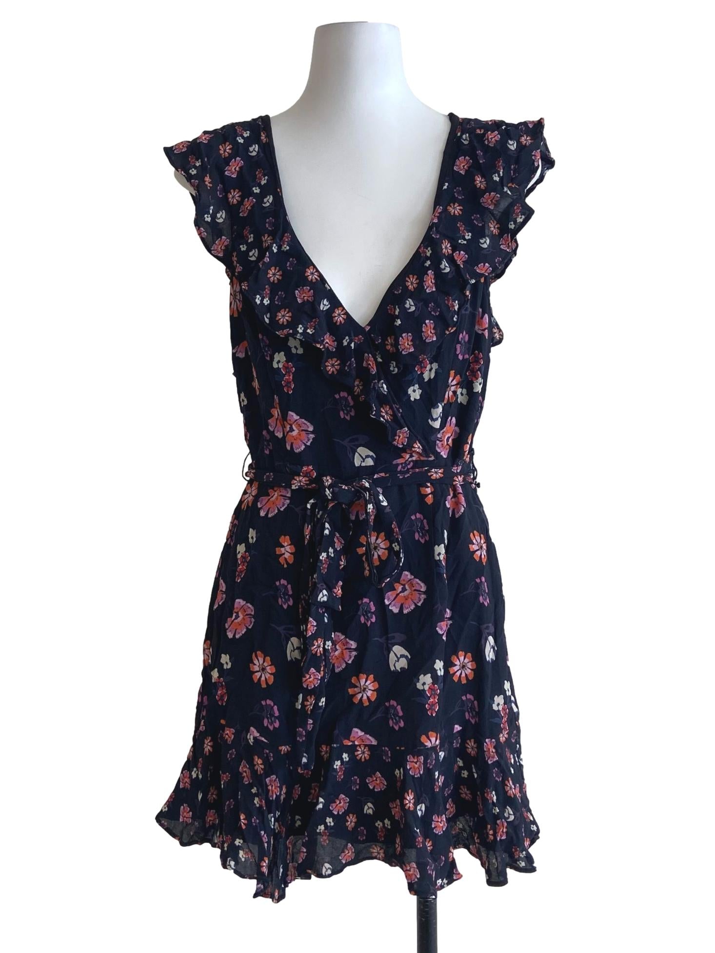 Black Floral V-Neck Drop Waist Dress