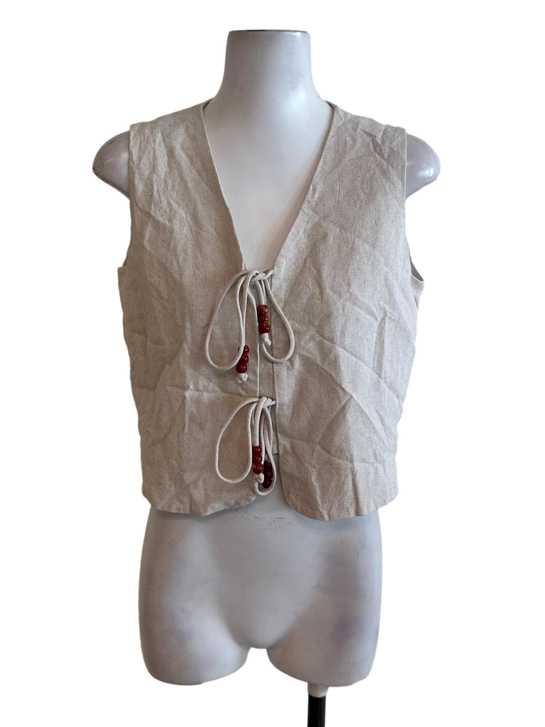 Light Beige V Neck Front Tie Vest