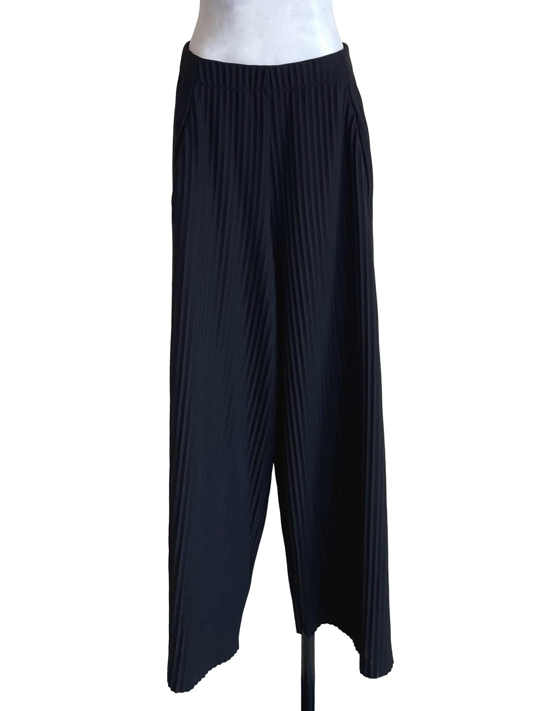 Black Accordion Wide Leg Pants