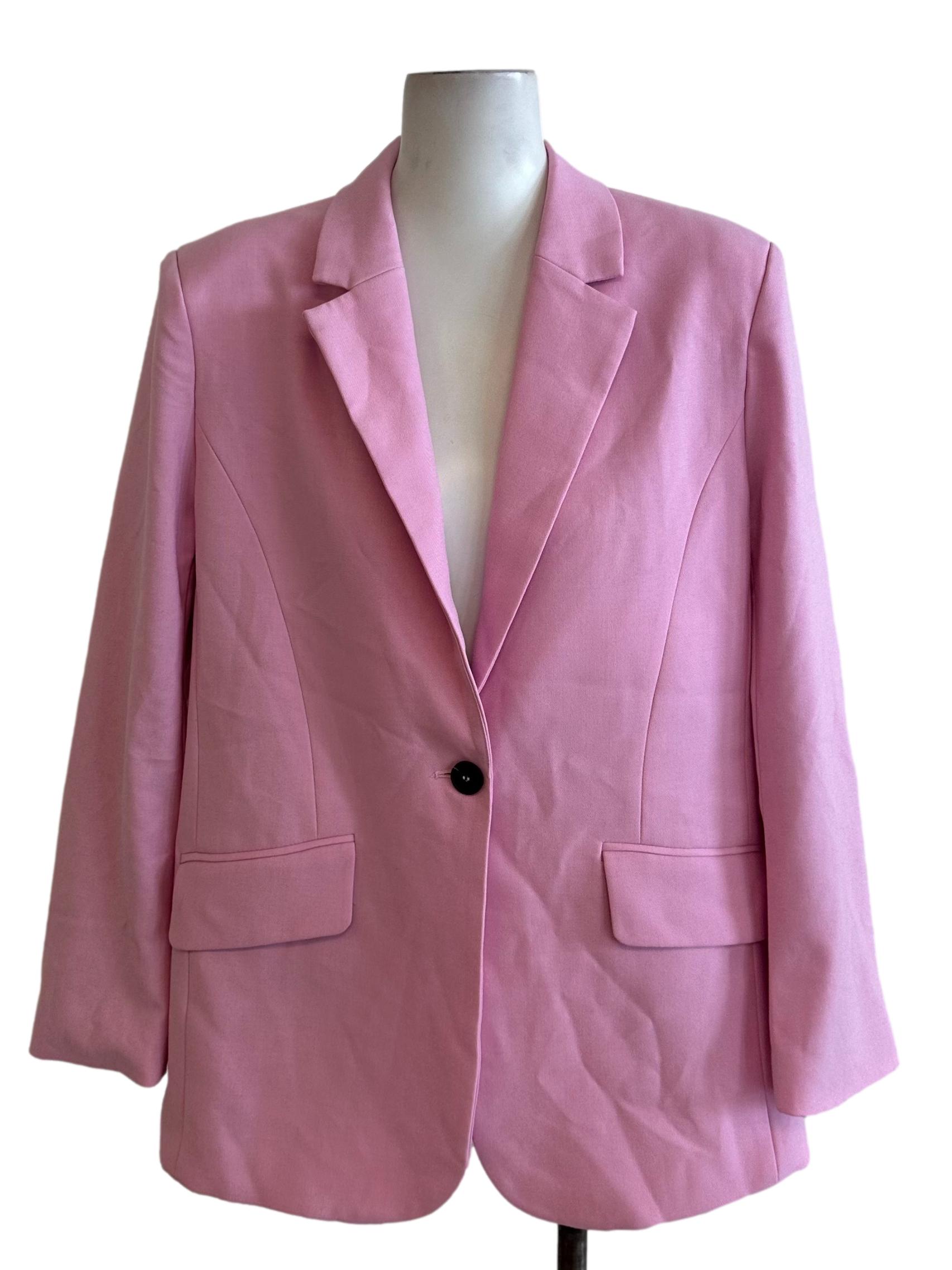 Candy Pink Collar Long Sleeve Blazer