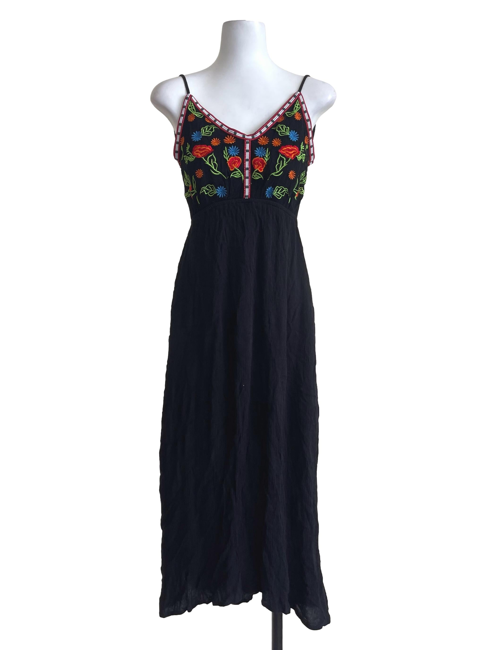 Black Embroidered Rose Dress