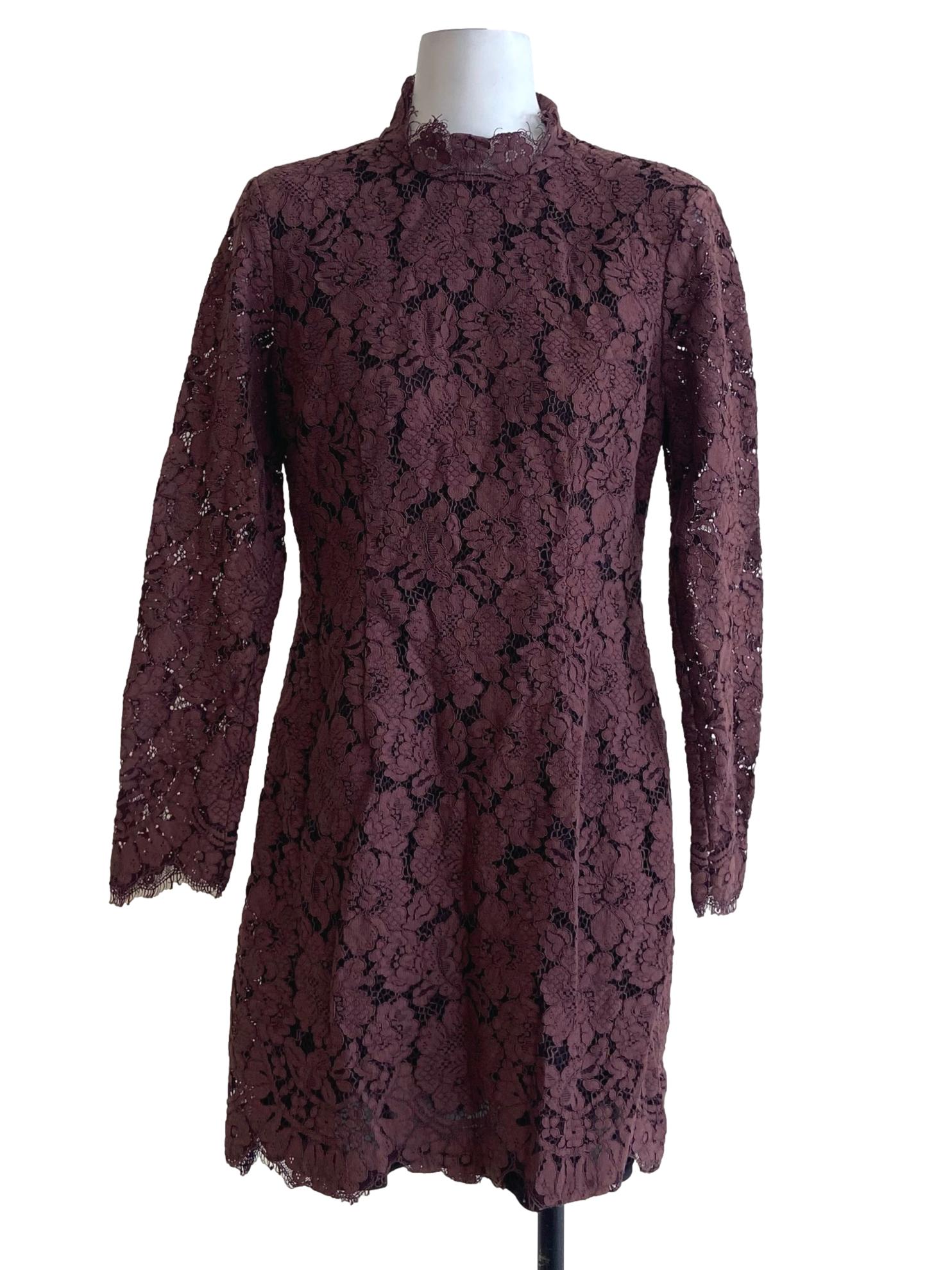 Pecan Brown Floral Lace Bodycon Dress