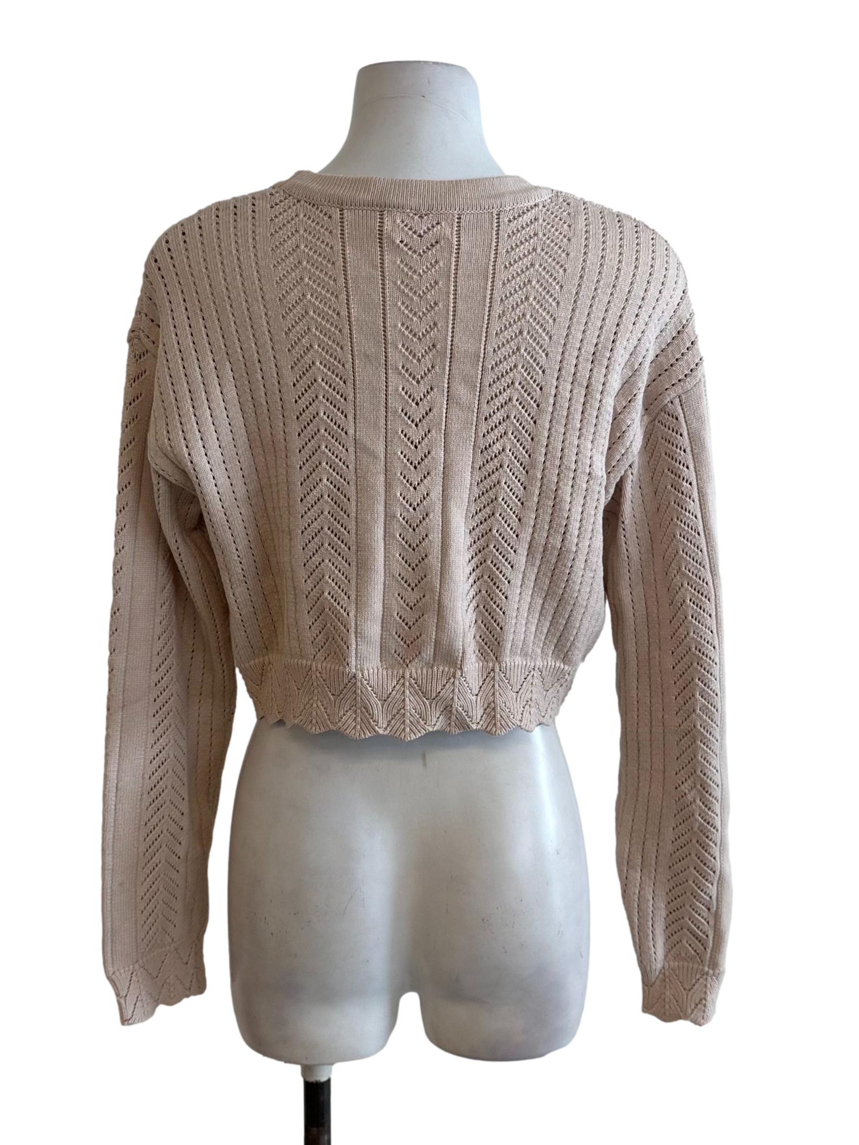 Sand Beige Knit Embroidery Button Cardigan