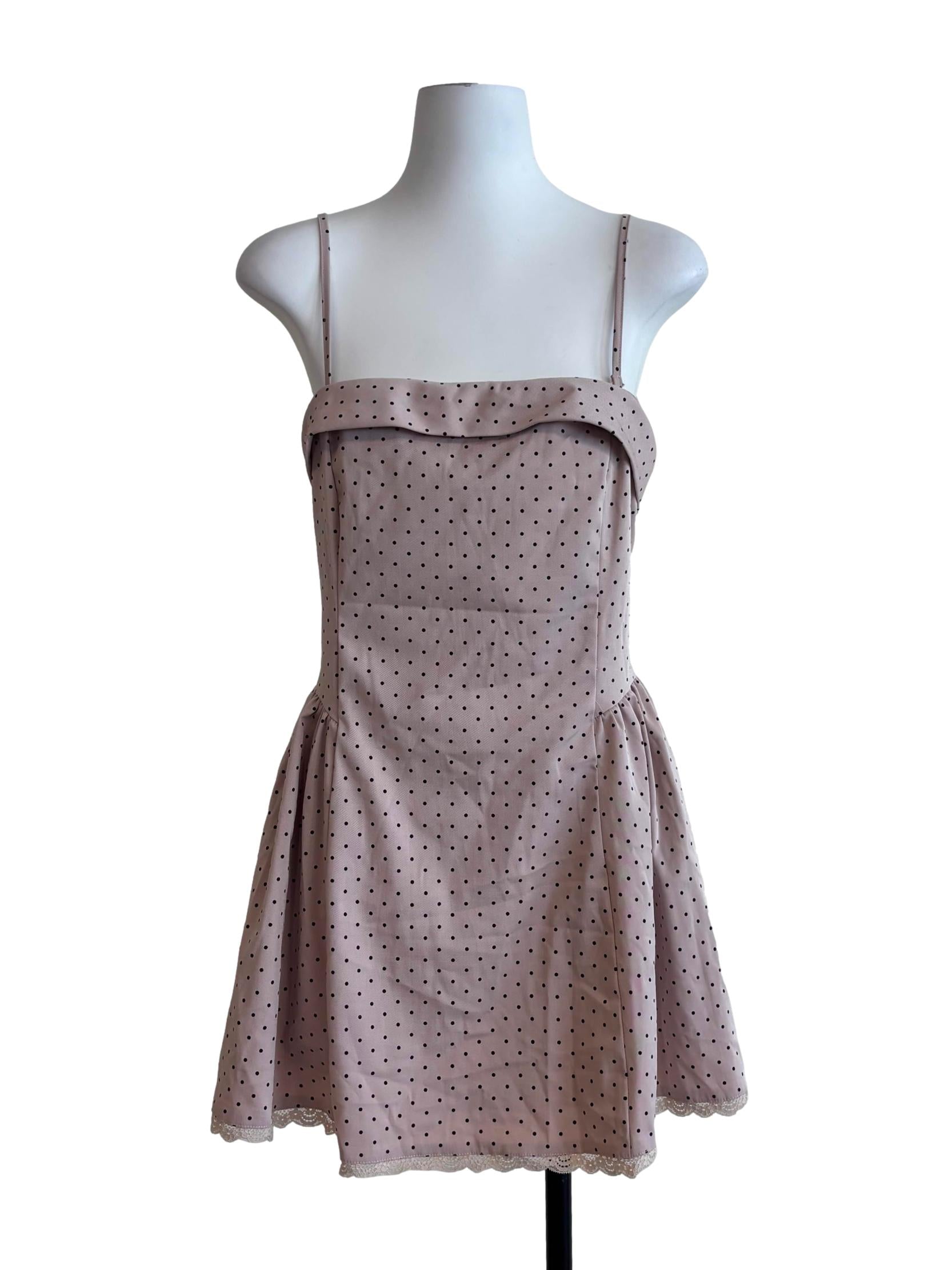 Crepe Pink Polka Dot Mini Dress