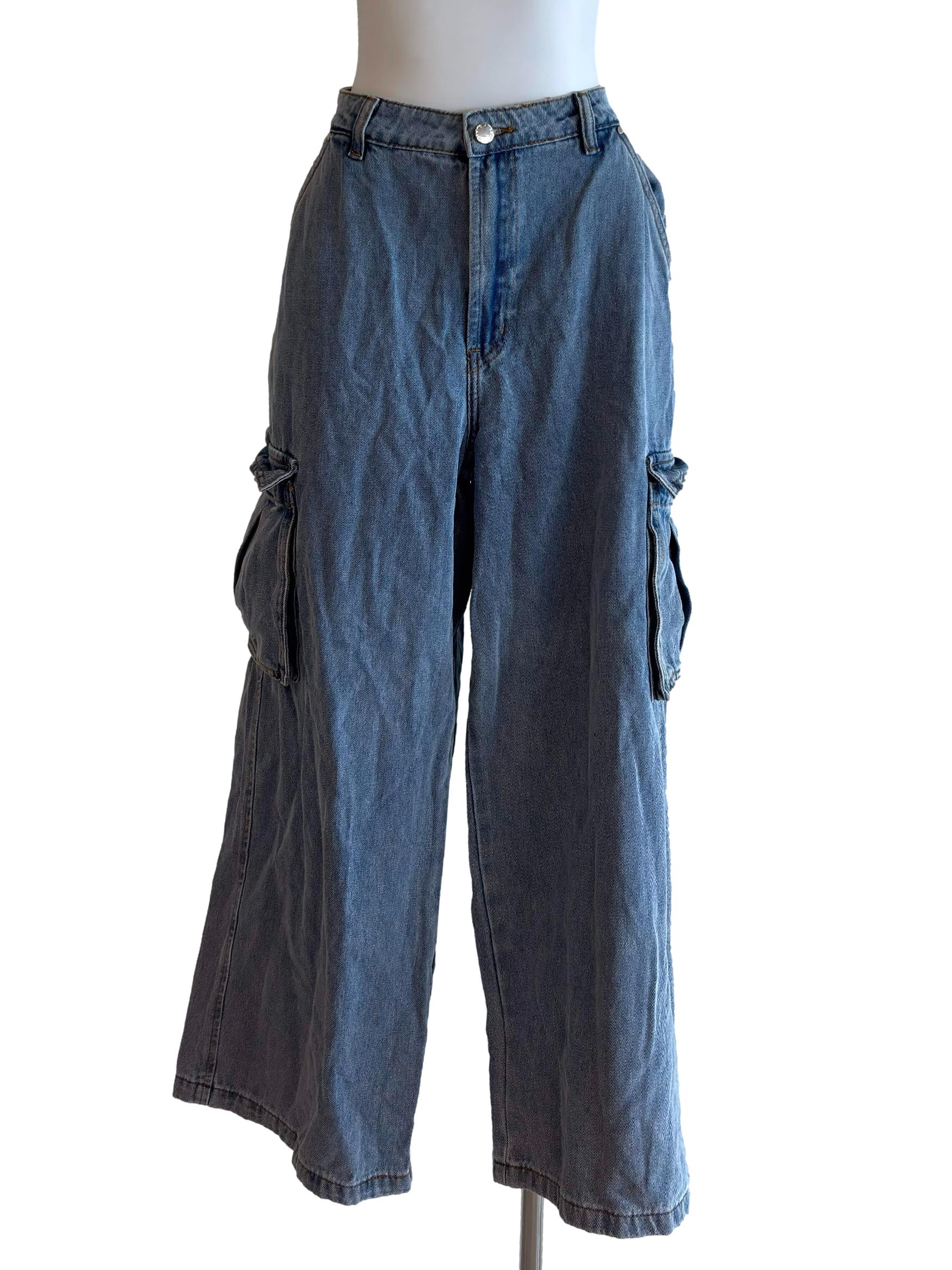 Washed Light Blue Cargo Jeans