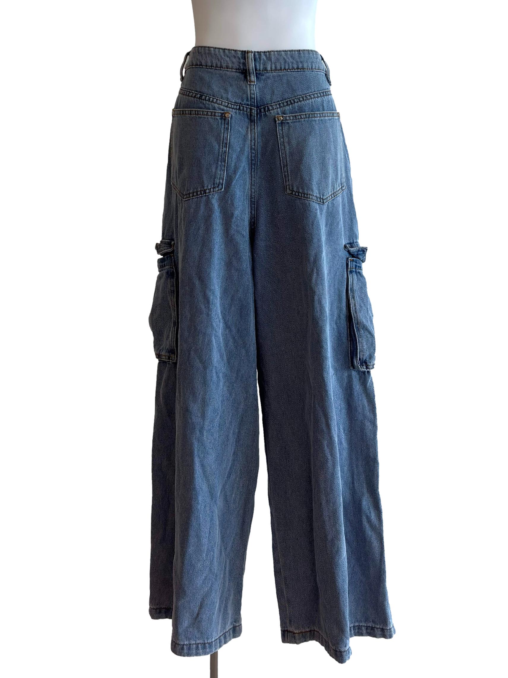 Washed Light Blue Cargo Jeans