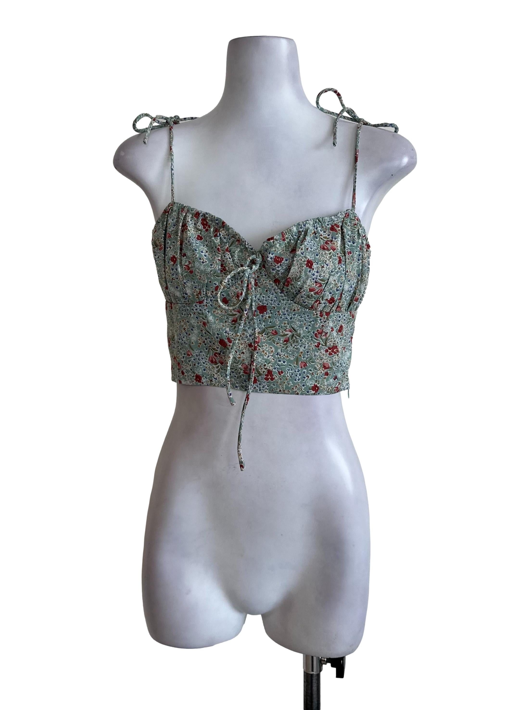 Pastel Green Pattern Spaghetti Strap Top