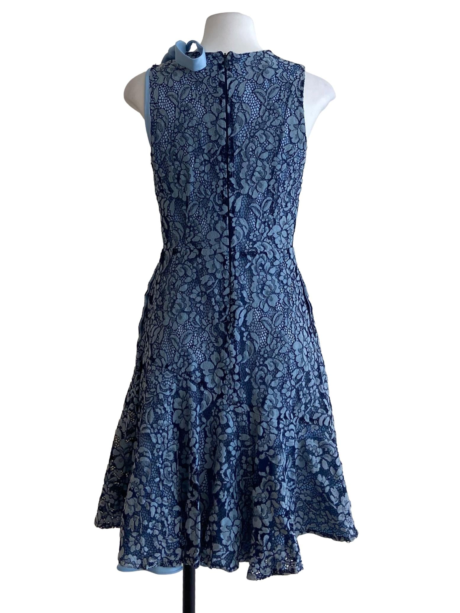 Sky Blue Floral Lace Sleeveless Drop Waist Dress