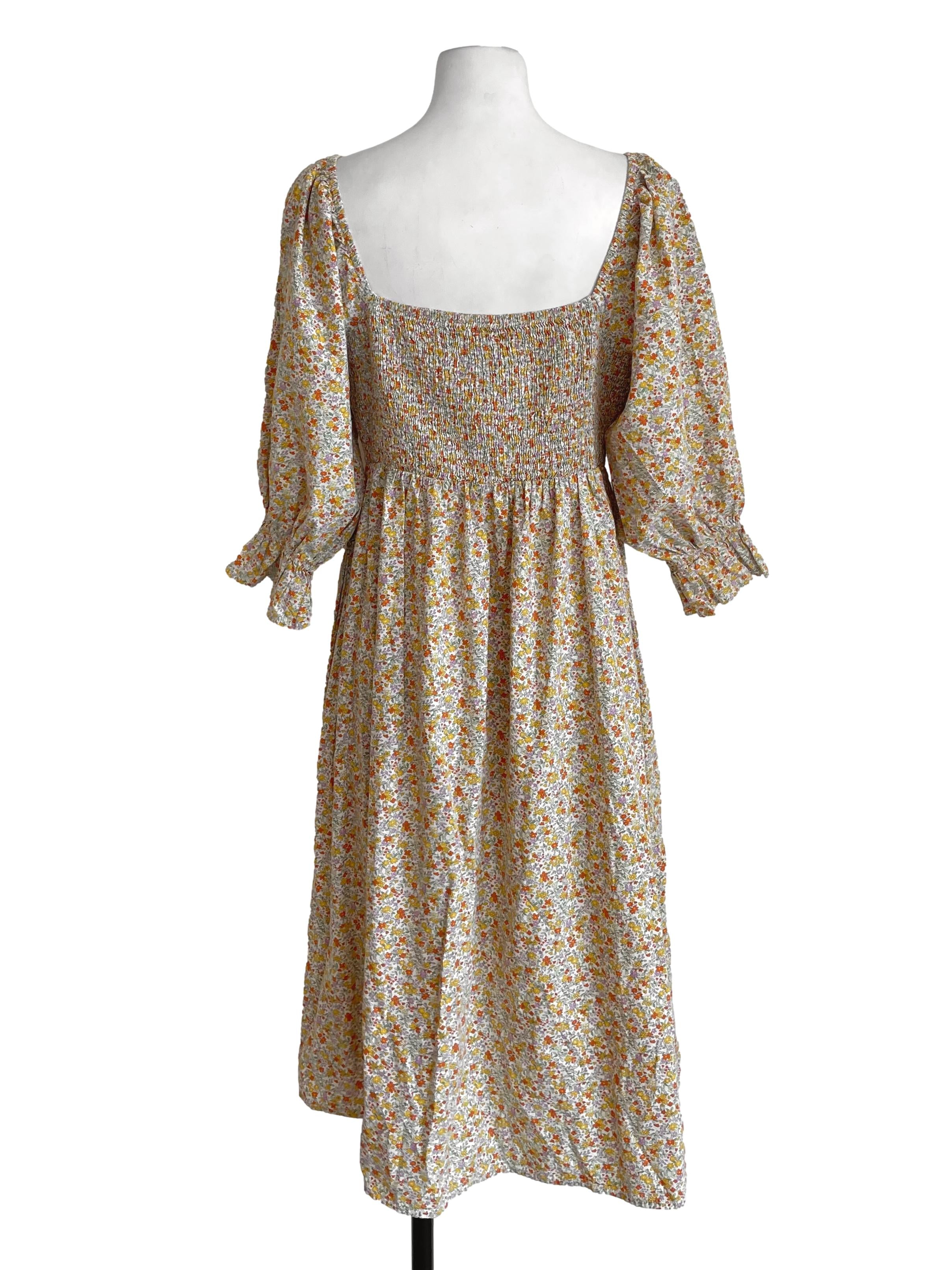 Ivory Floral Shirred Dress
