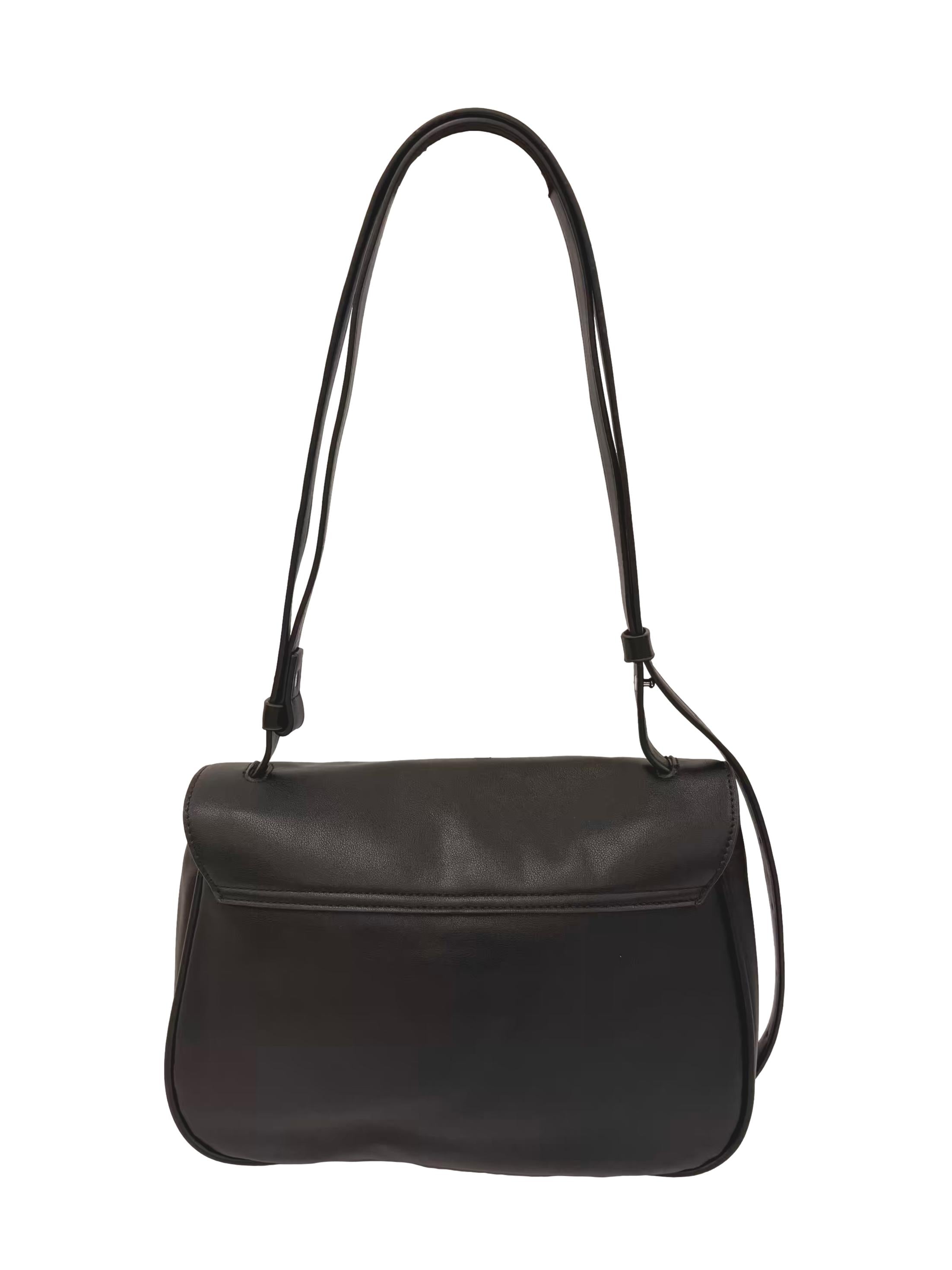 Black Leather Messenger Satchel Crossbody Bag