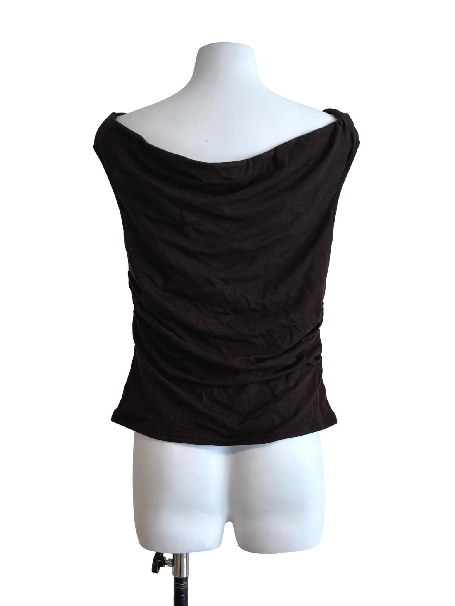 Taupe Brown Boat Neck Cowl Top