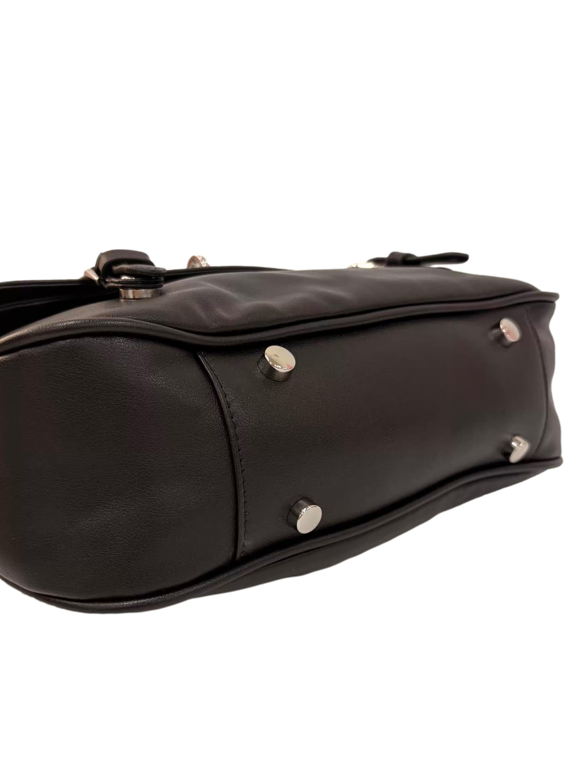 Black Leather Messenger Satchel Crossbody Bag