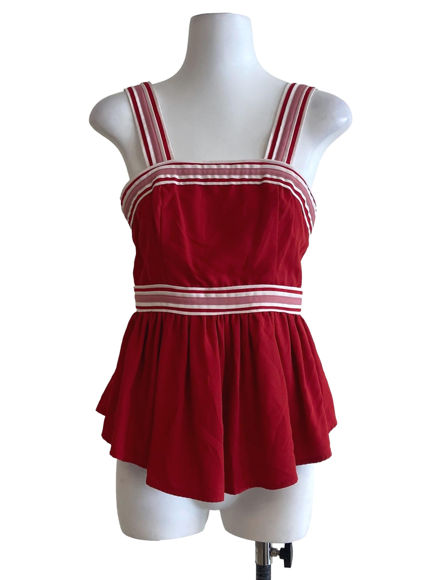 Rose Red Herringbone Sleeveless Top