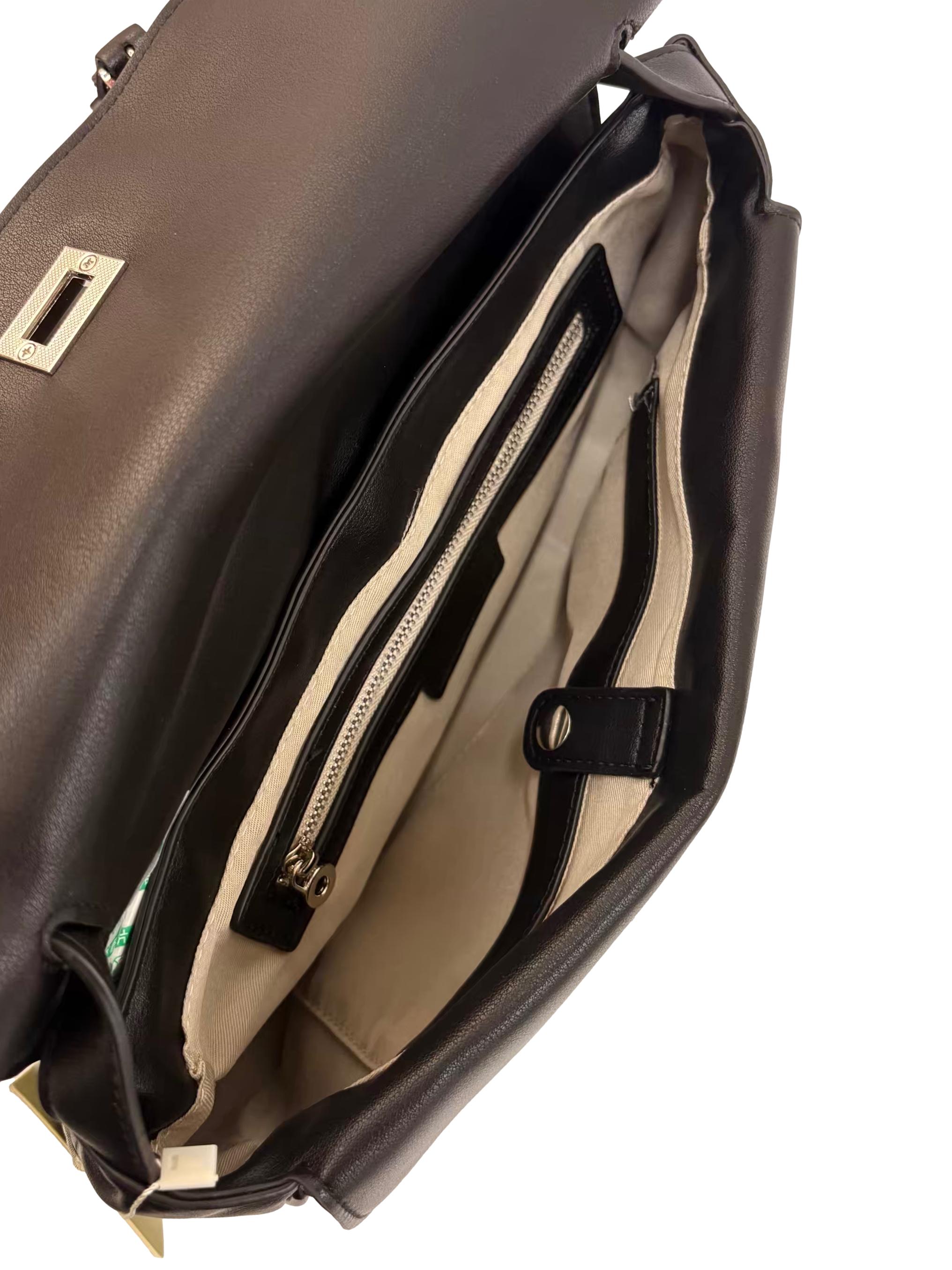 Black Leather Messenger Satchel Crossbody Bag