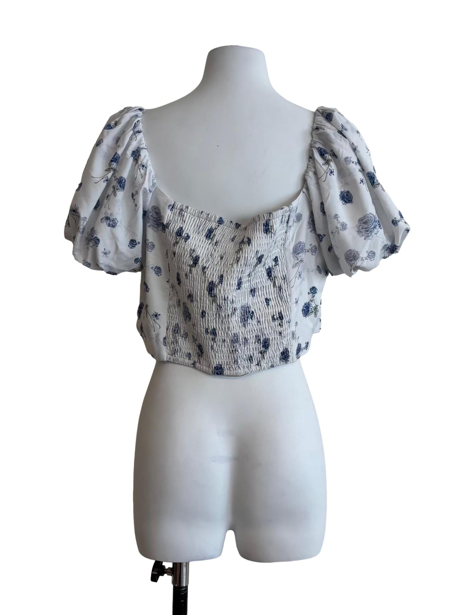 Powder White Blue Floral Top