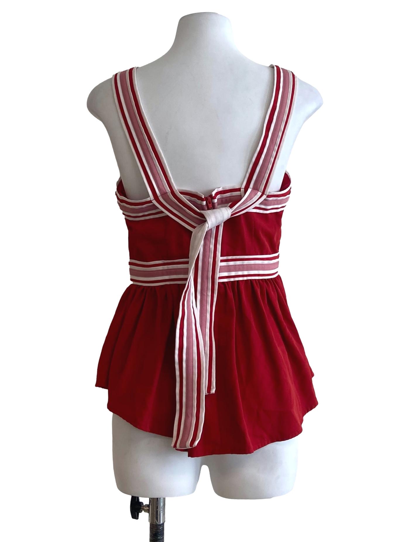 Rose Red Herringbone Sleeveless Top