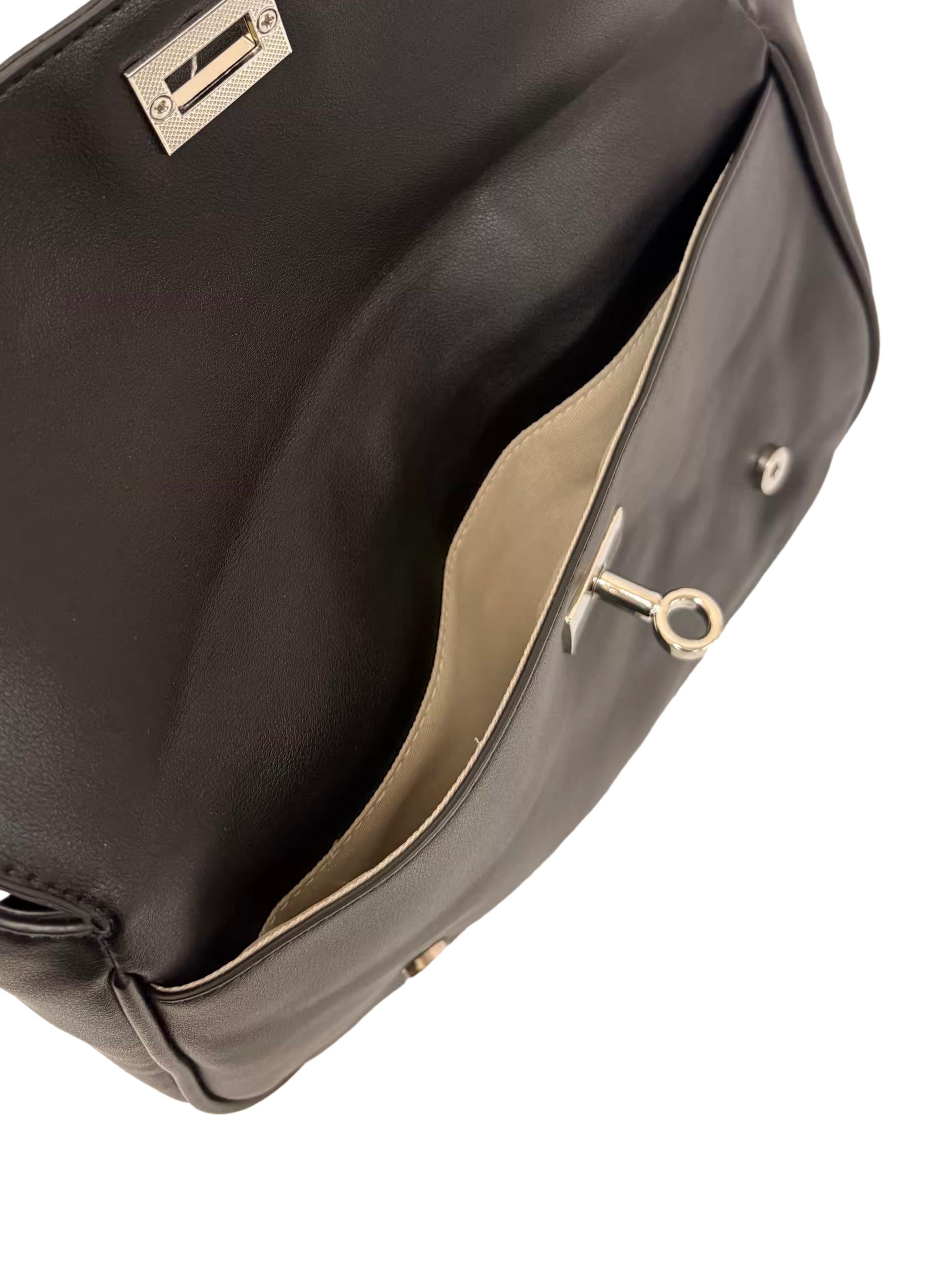 Black Leather Messenger Satchel Crossbody Bag