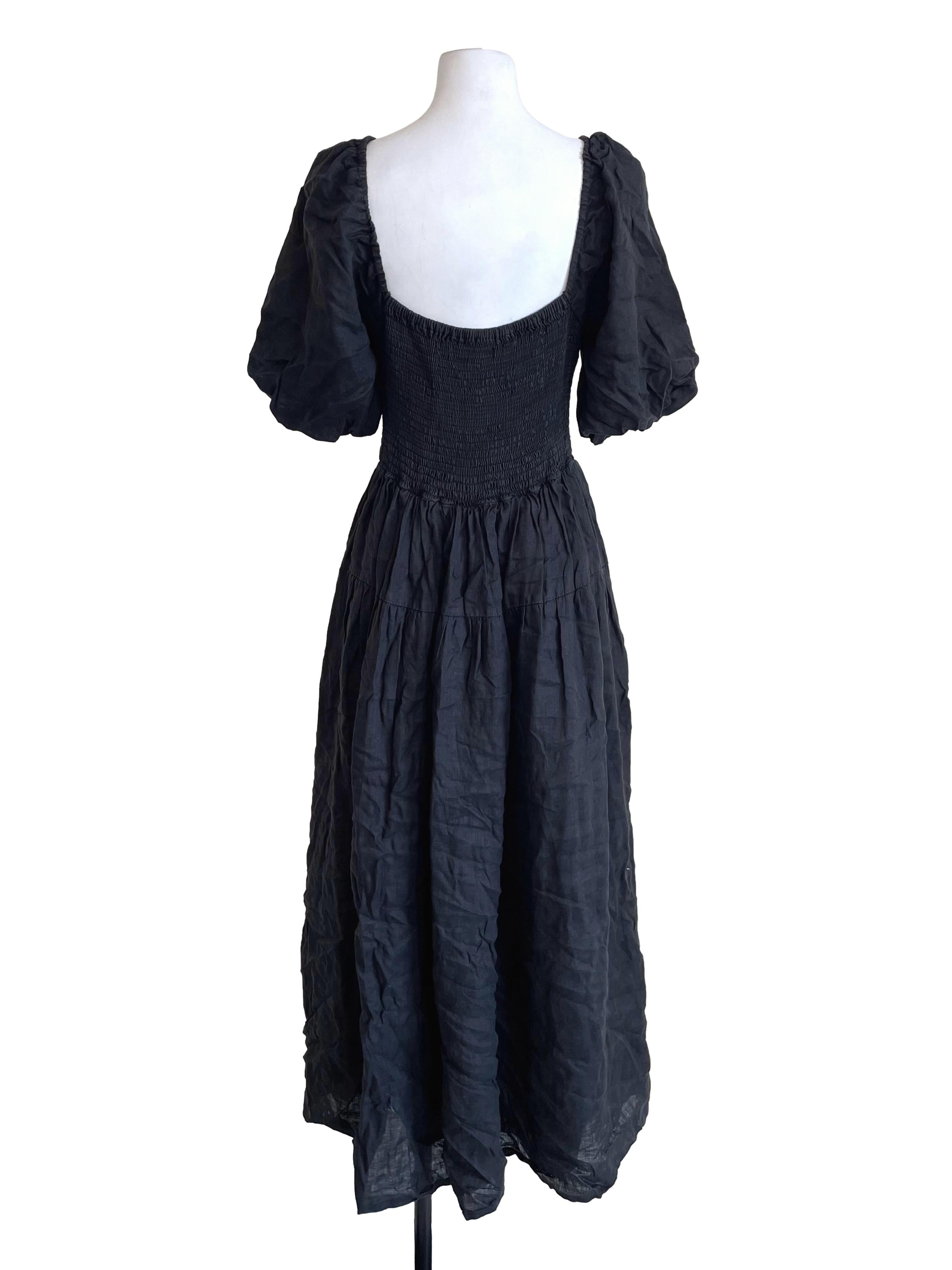 Charcoal Puff Sleeves Shirred Dress