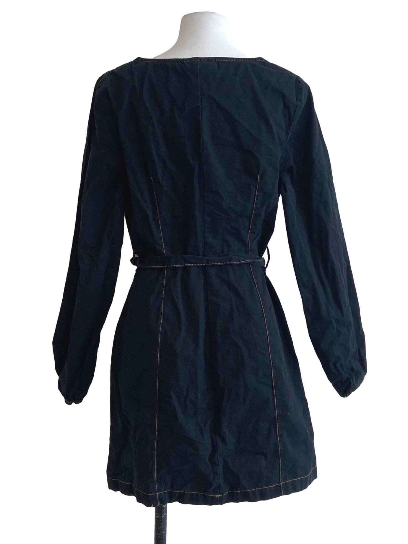 Black Square Neck Button Down Shirt Dress