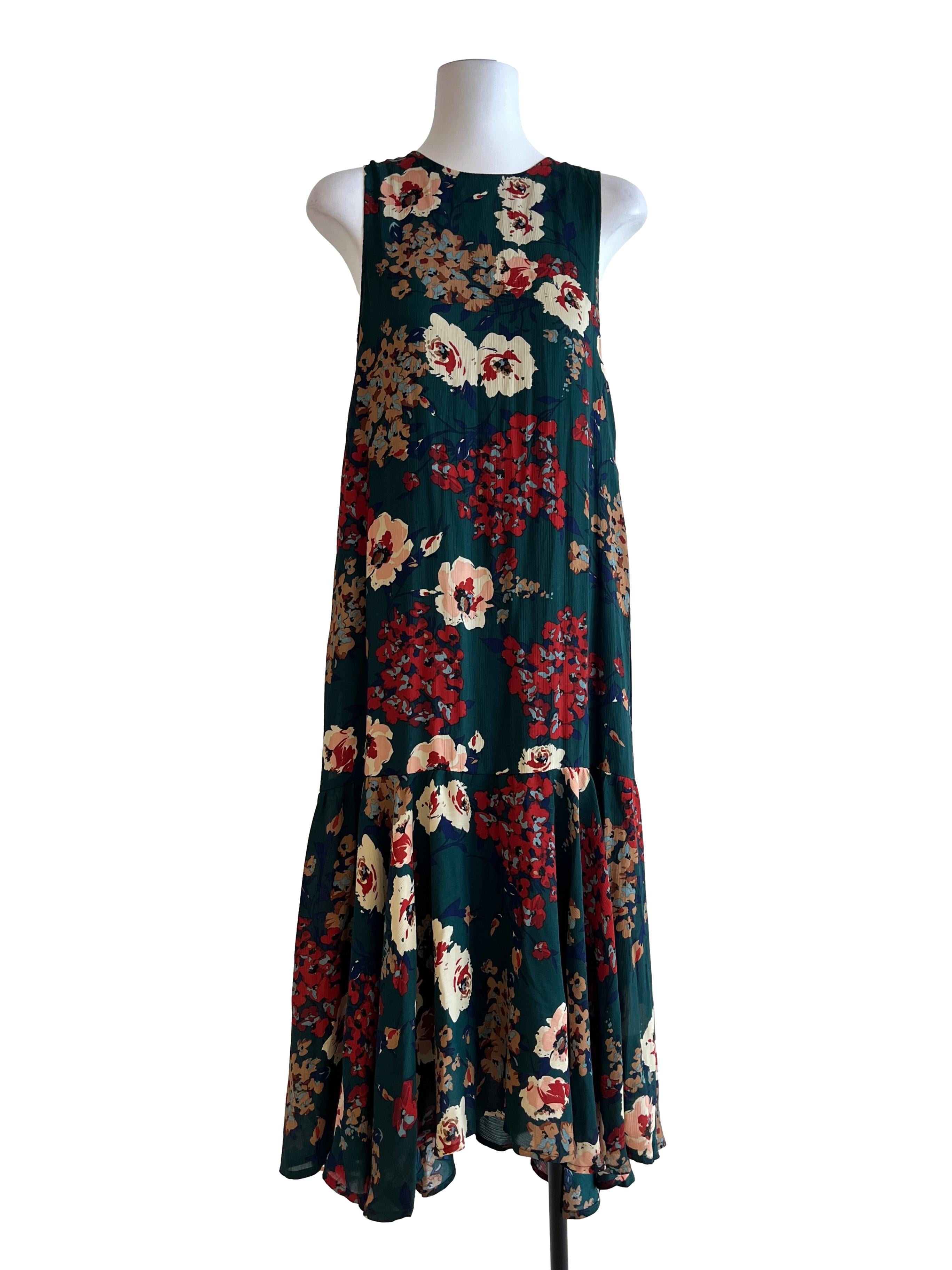 Emerald Green Floral Sleeveless Dress