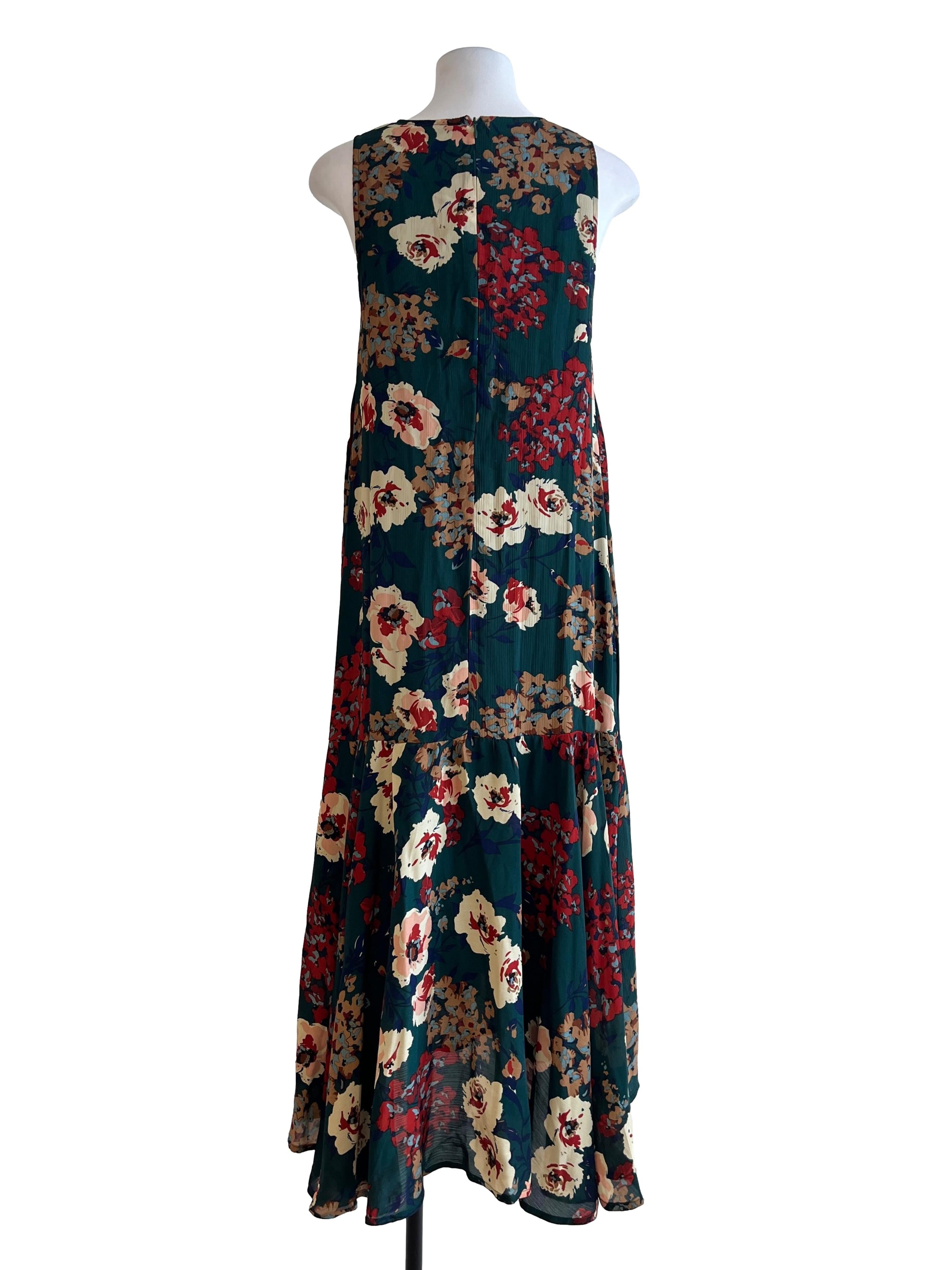 Emerald Green Floral Sleeveless Dress