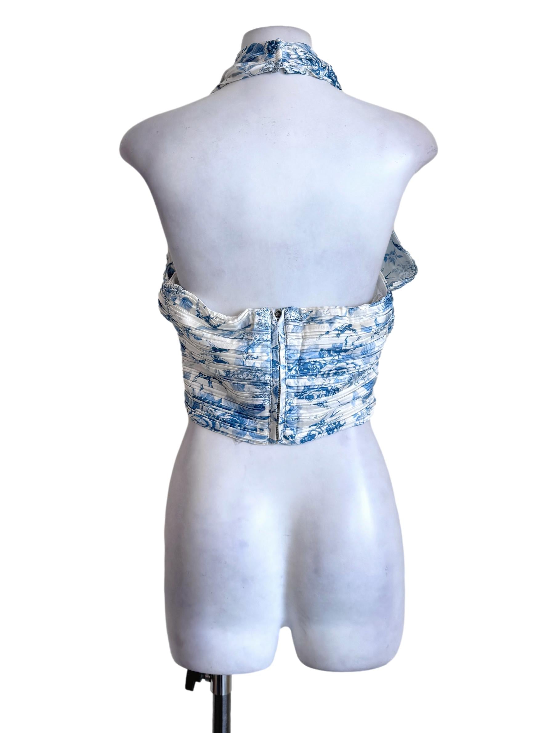 Blue Floral Pleated Top
