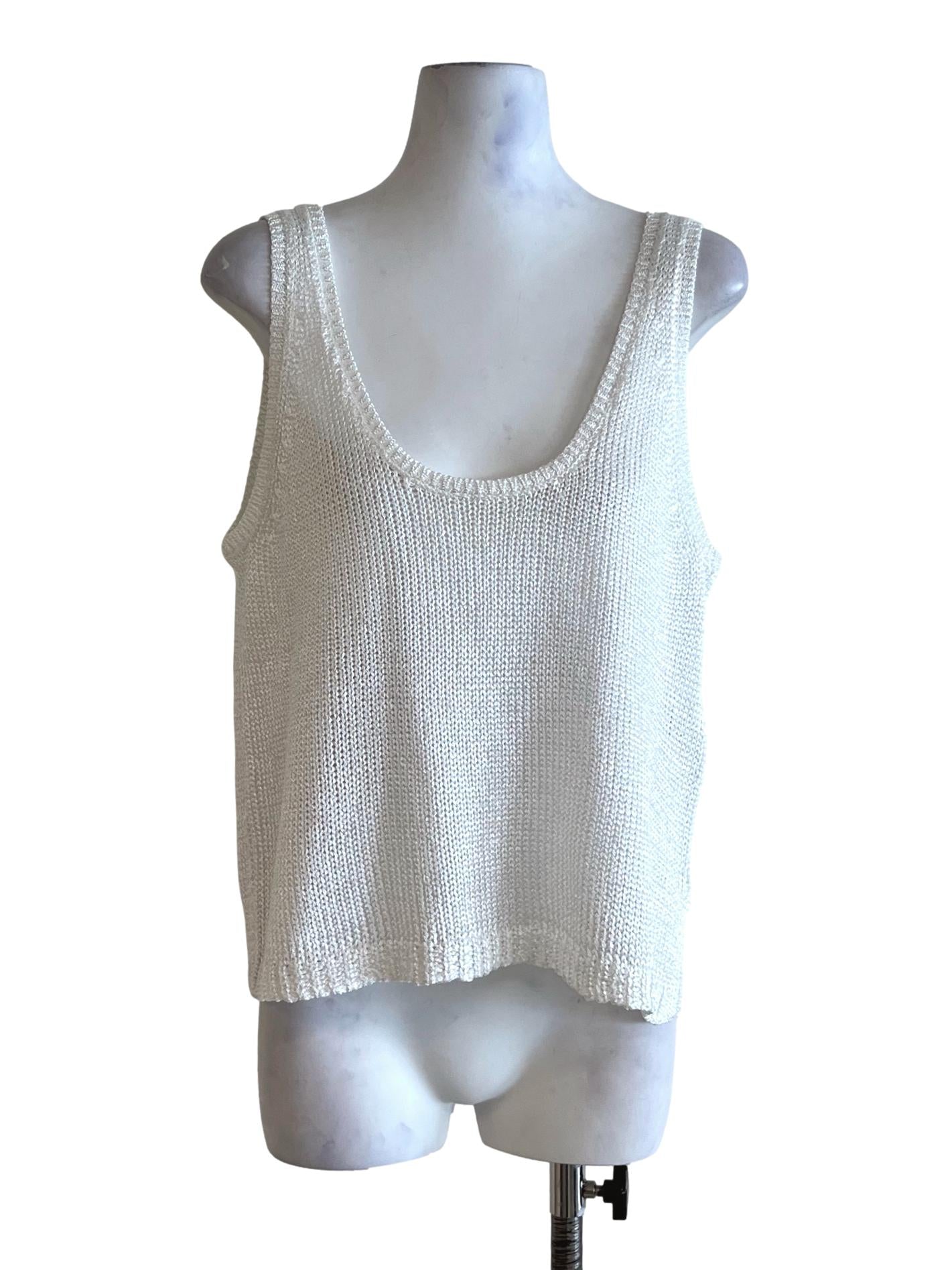 White Metallic Scoop Neckline Sleeveless Top