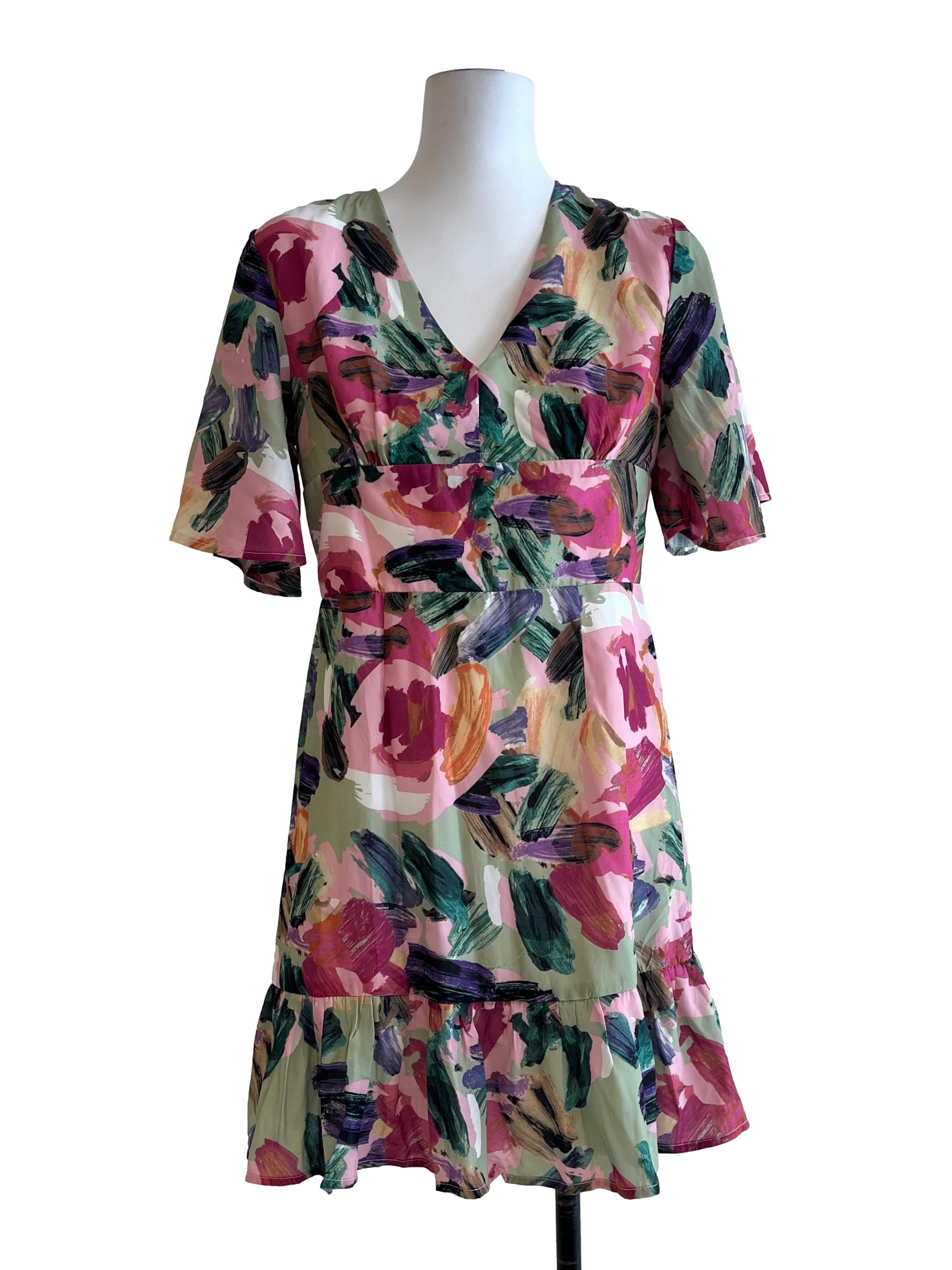 Pistachio Green Floral Printed Mini Dress