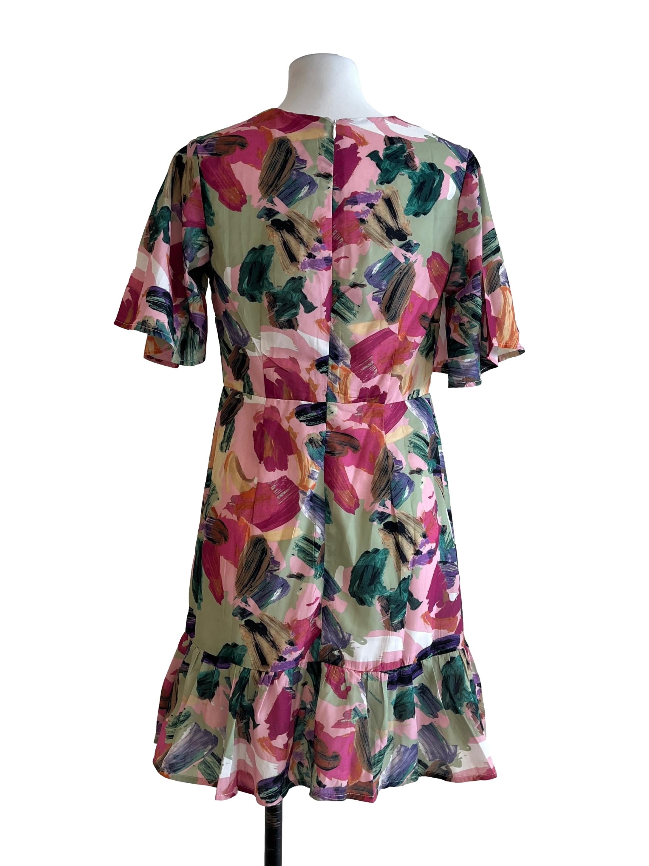 Pistachio Green Floral Printed Mini Dress