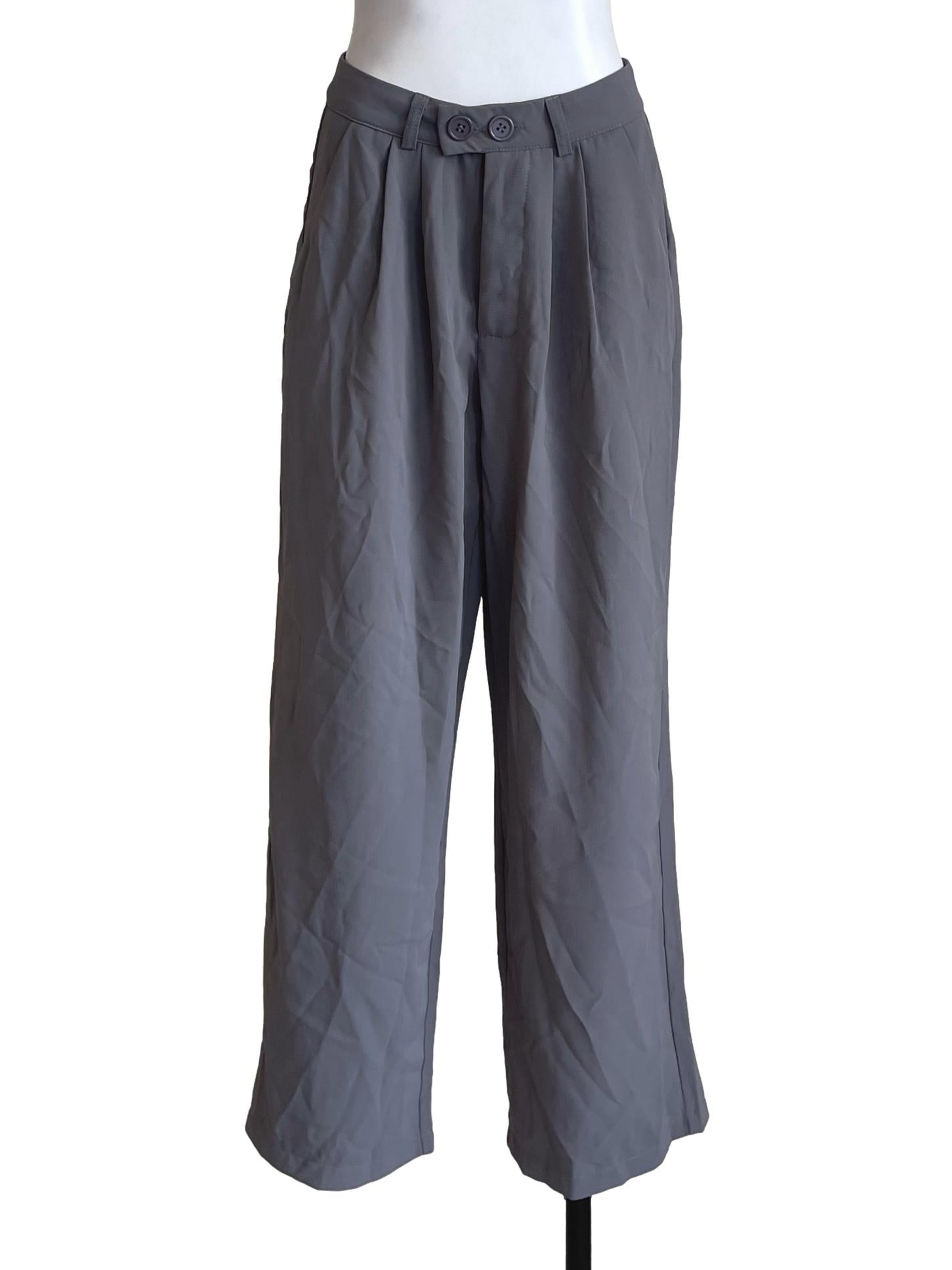 Grey Petite Buttoned Pants