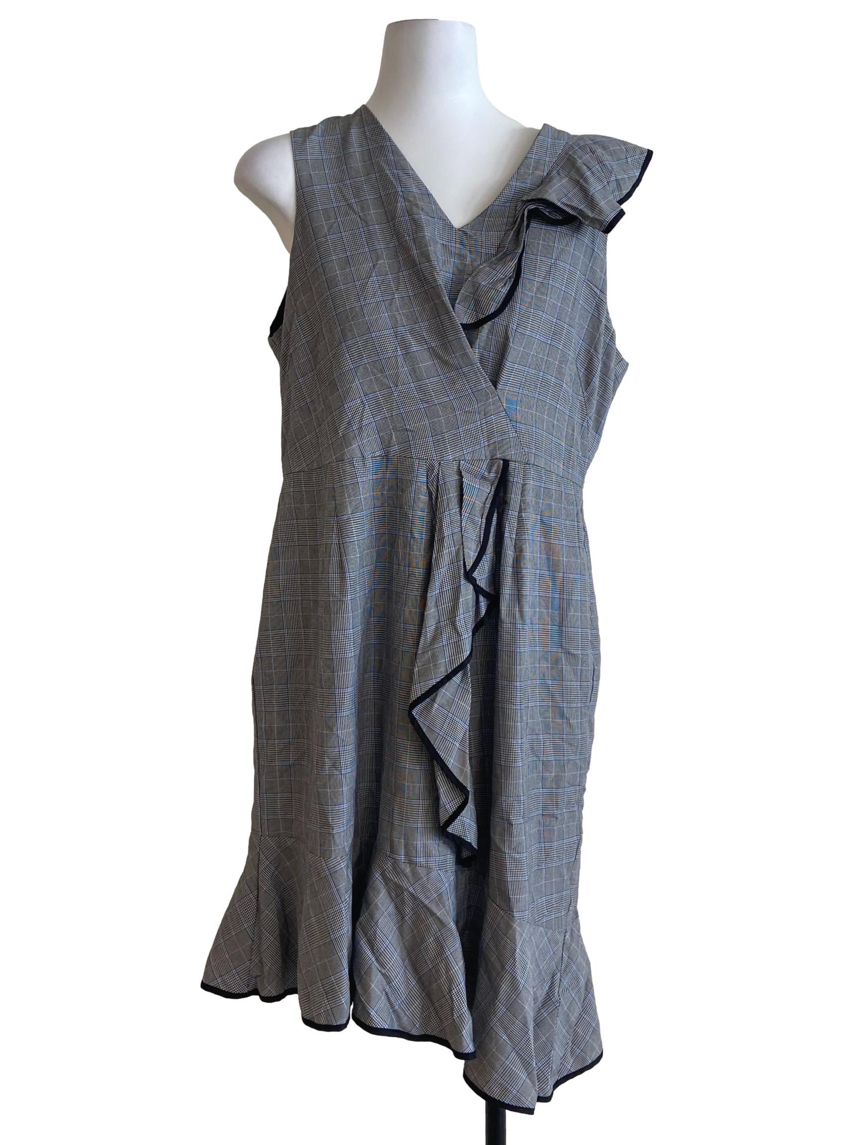 Black & Navy Blue Tartan Ruffled Drop Waist Dress