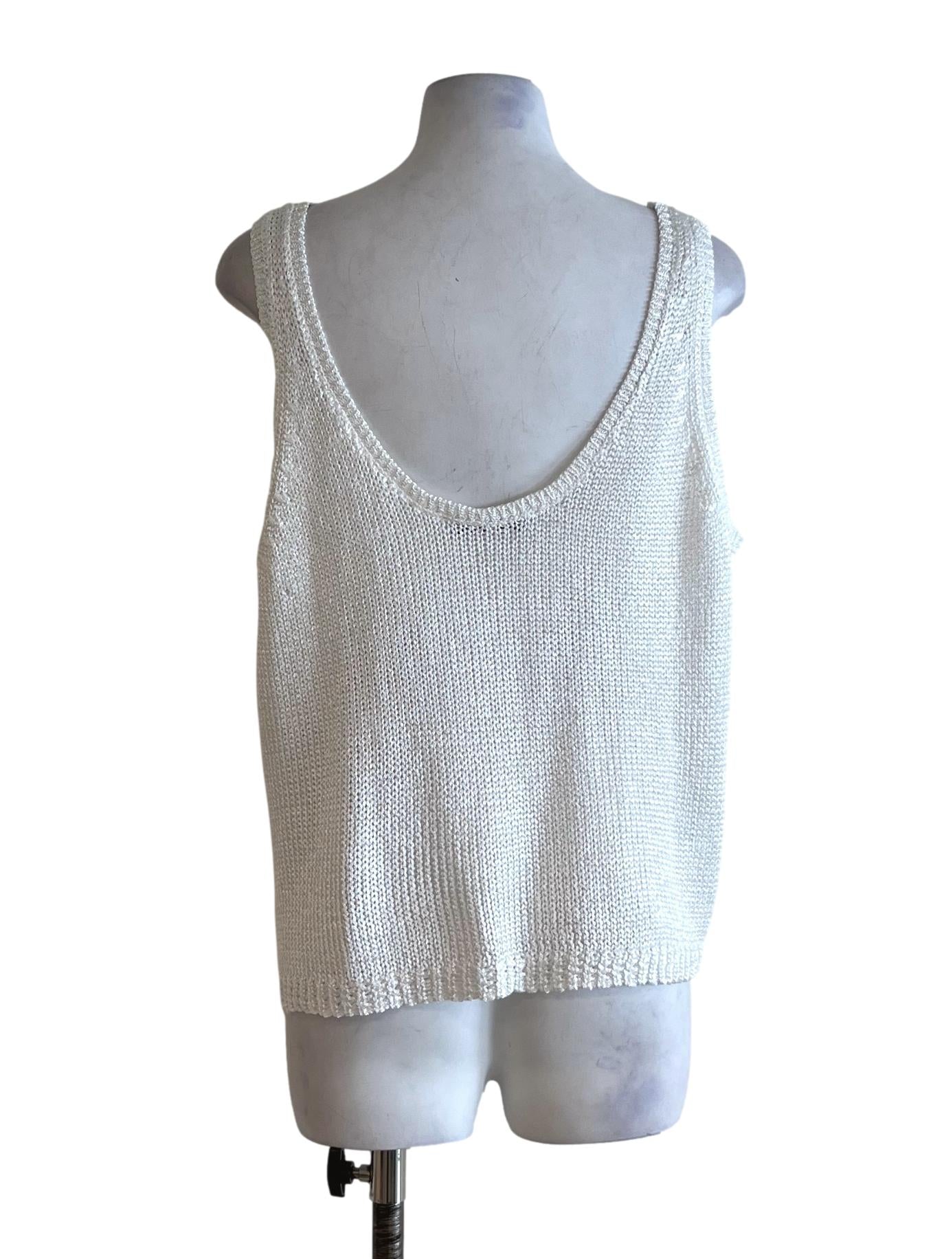 White Metallic Scoop Neckline Sleeveless Top